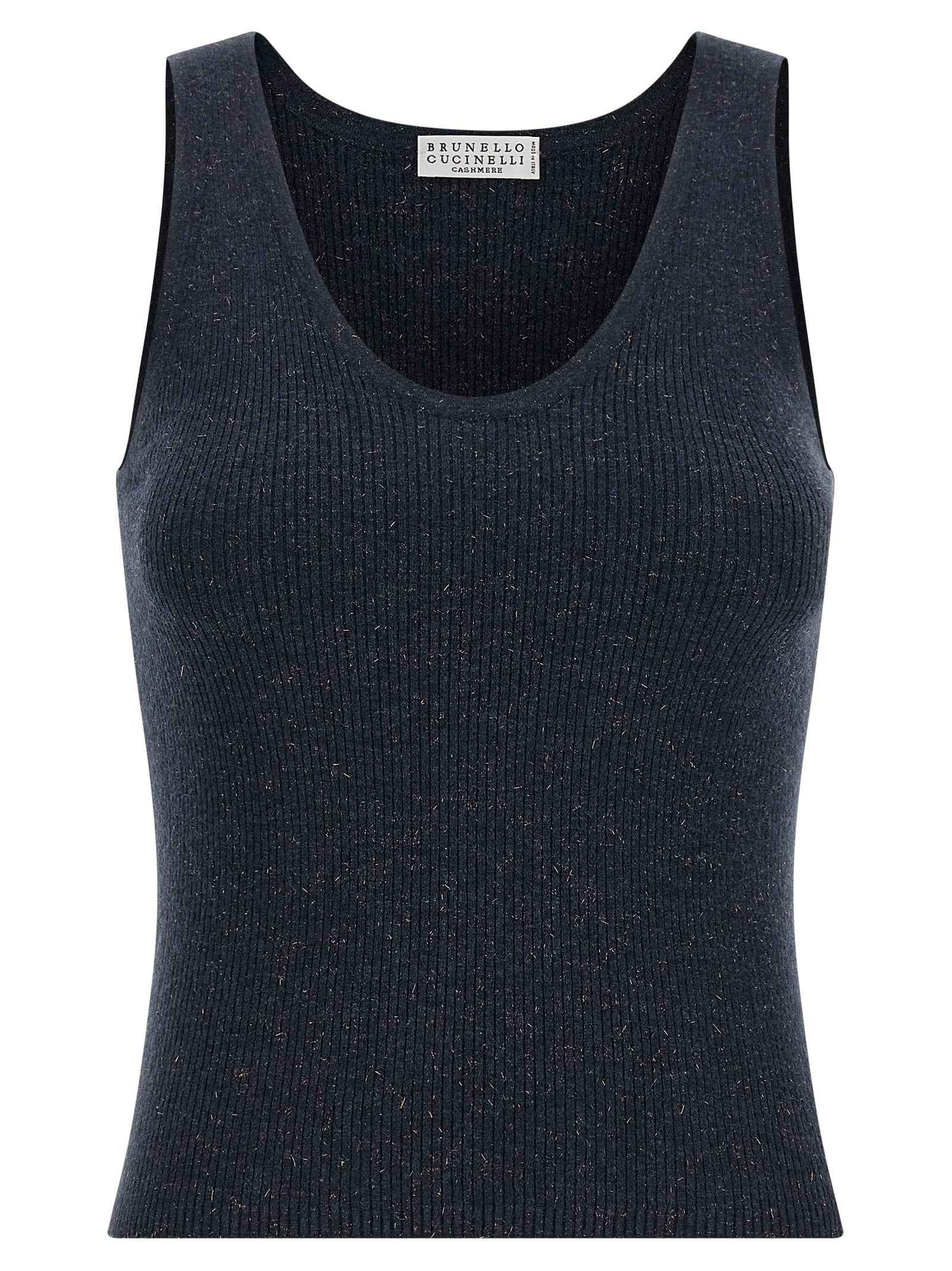 Brunello Cucinelli Blue Cashmere Sleeveles T-Shirt