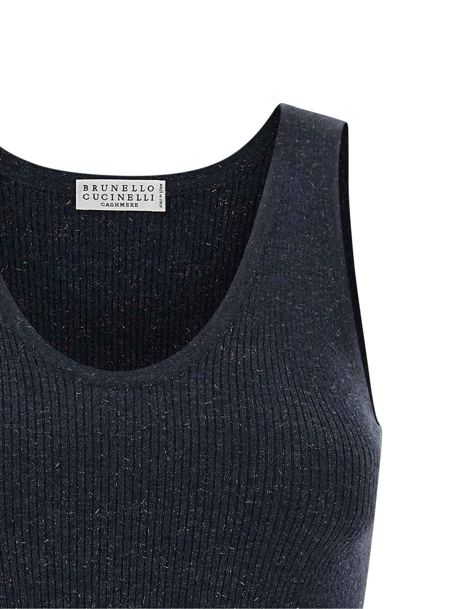 Brunello Cucinelli Blue Cashmere Sleeveles T-Shirt