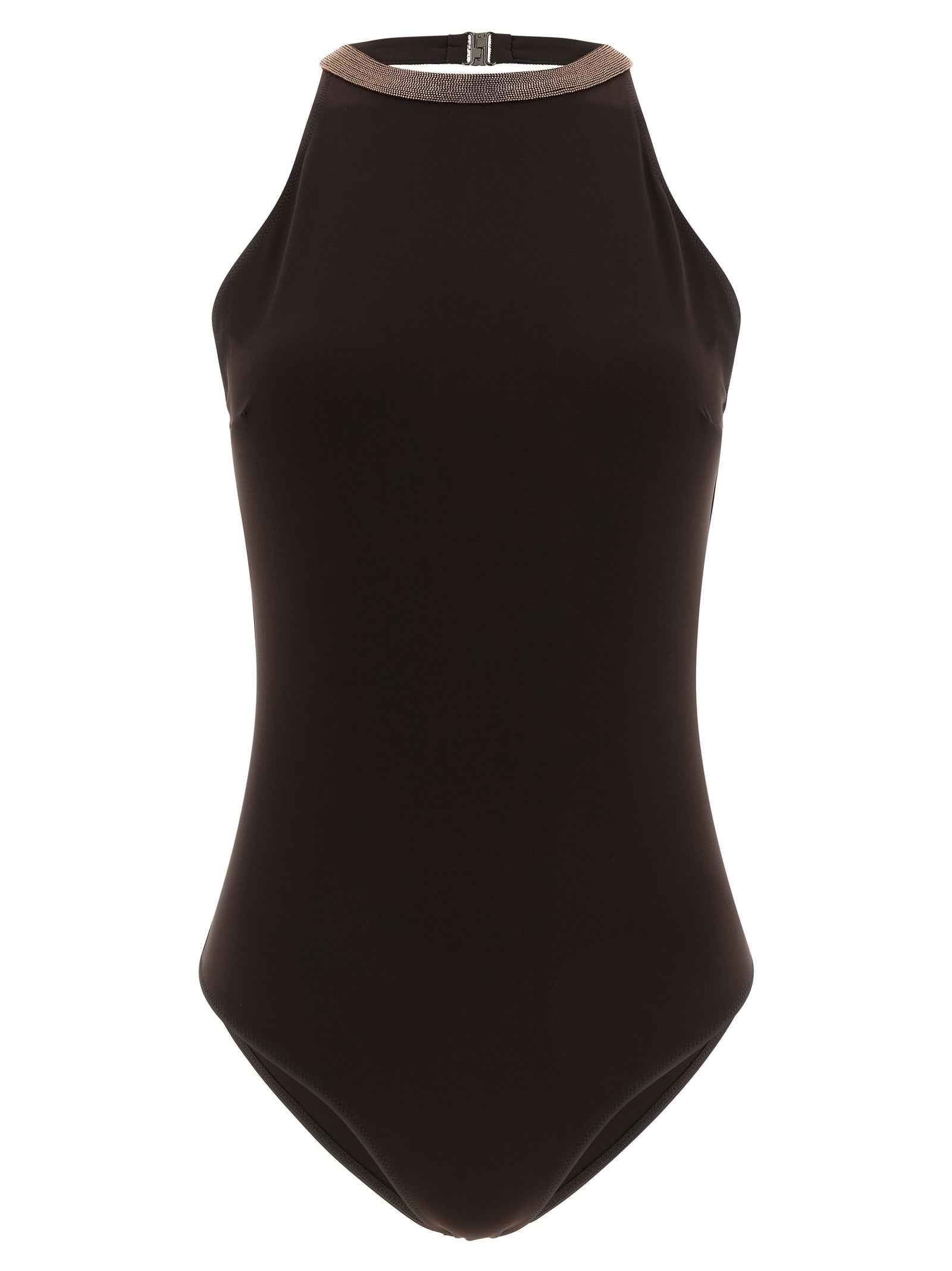 Brunello Cucinelli Brown Polyamide One-Piece Swimsuit