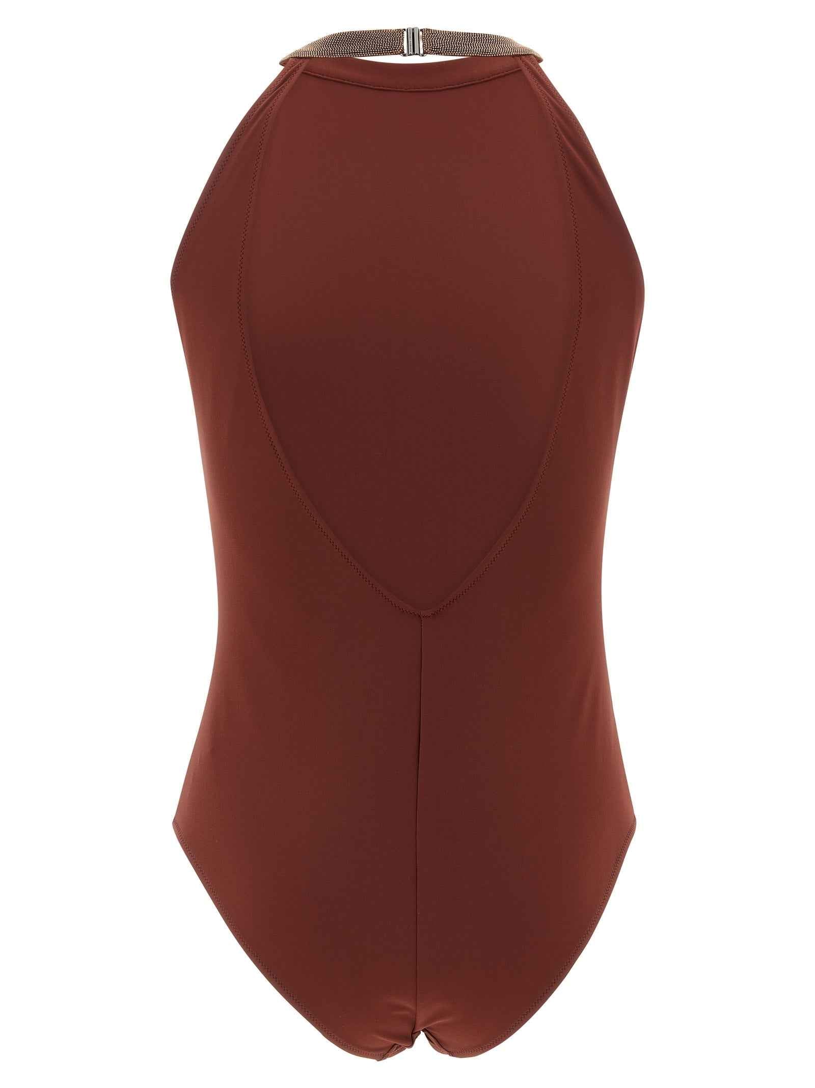 Brunello Cucinelli Bordeaux Polyamide One-Piece Swimsuit