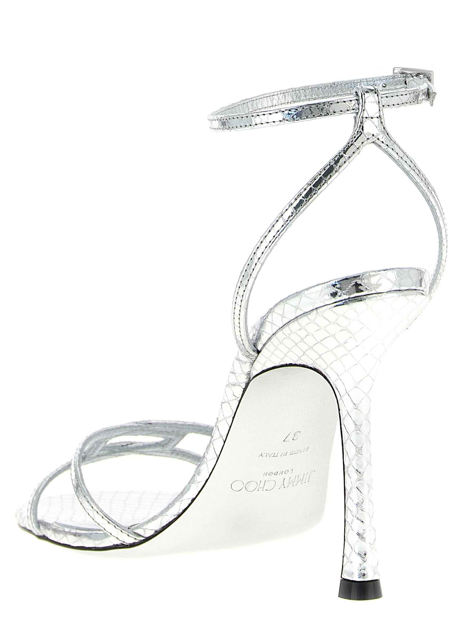 Jimmy Choo Silver Leather Stiletto Heel Sandals
