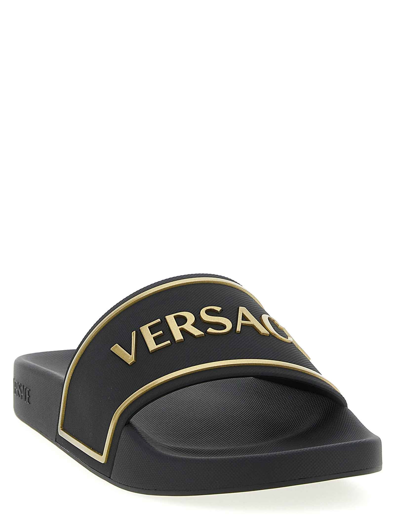 Versace Black Polyurethane Slides