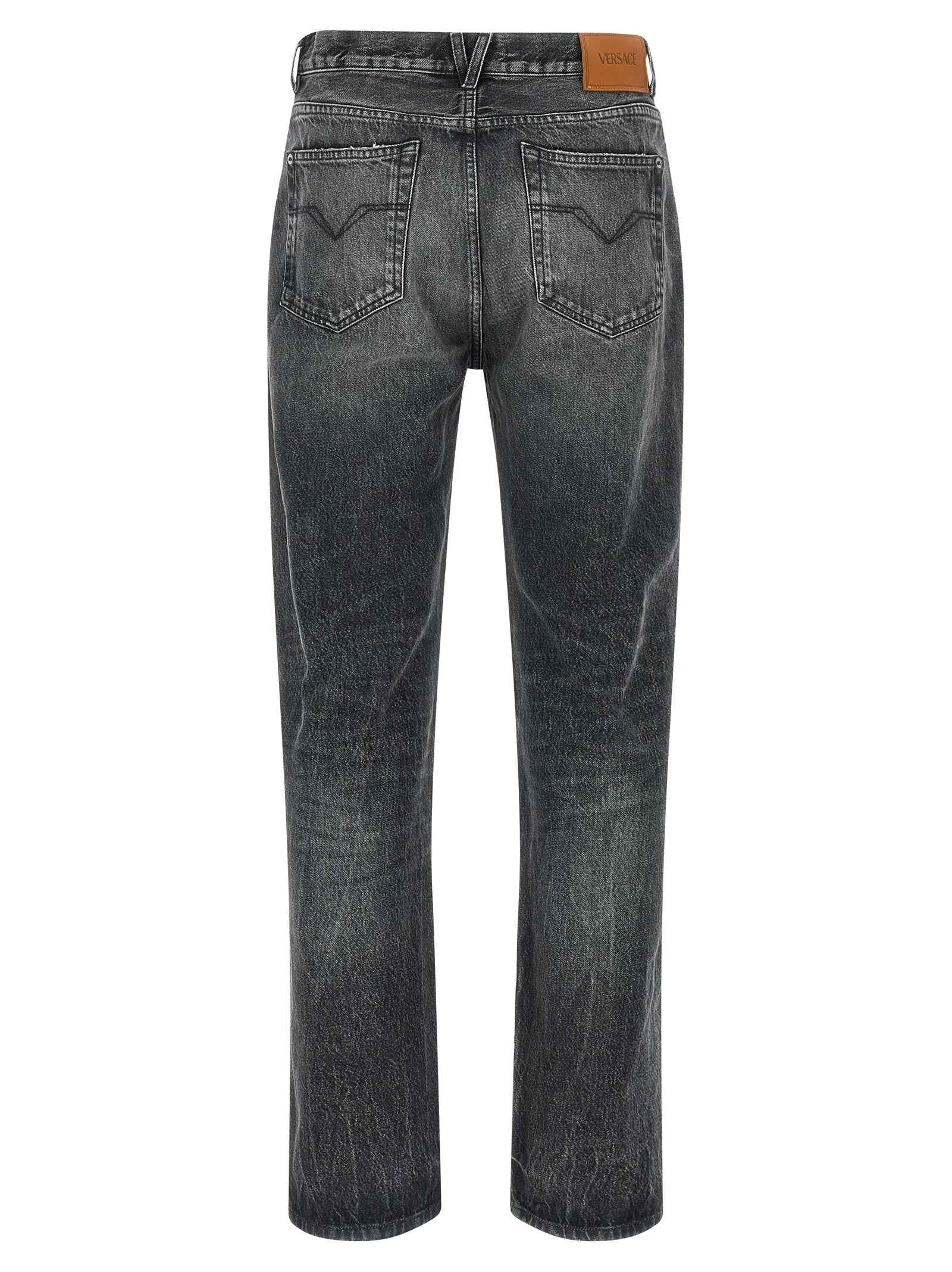 Versace Gray Cotton Straight-Leg Jeans