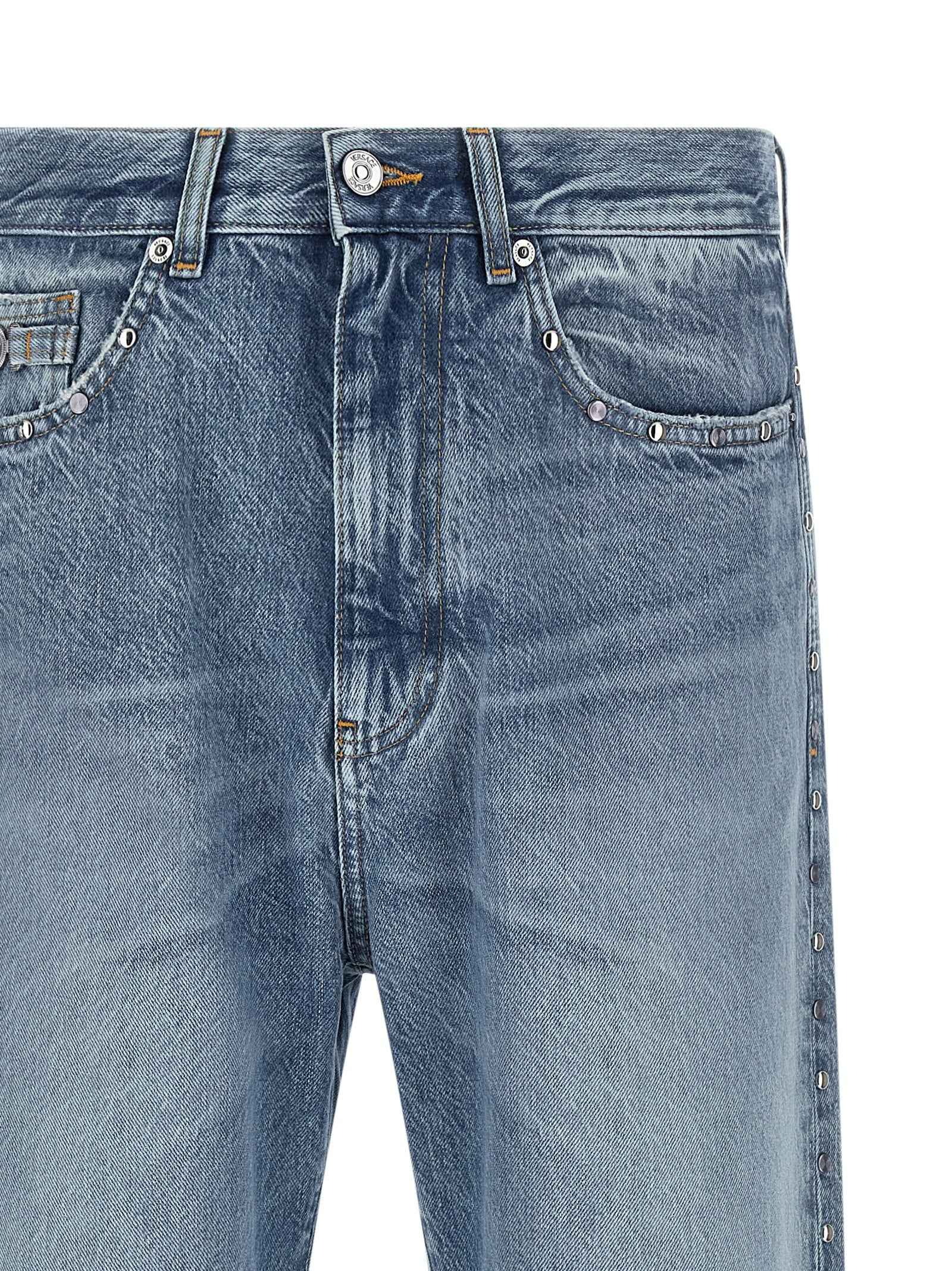 Versace Blue Cotton Straight-Leg Jeans
