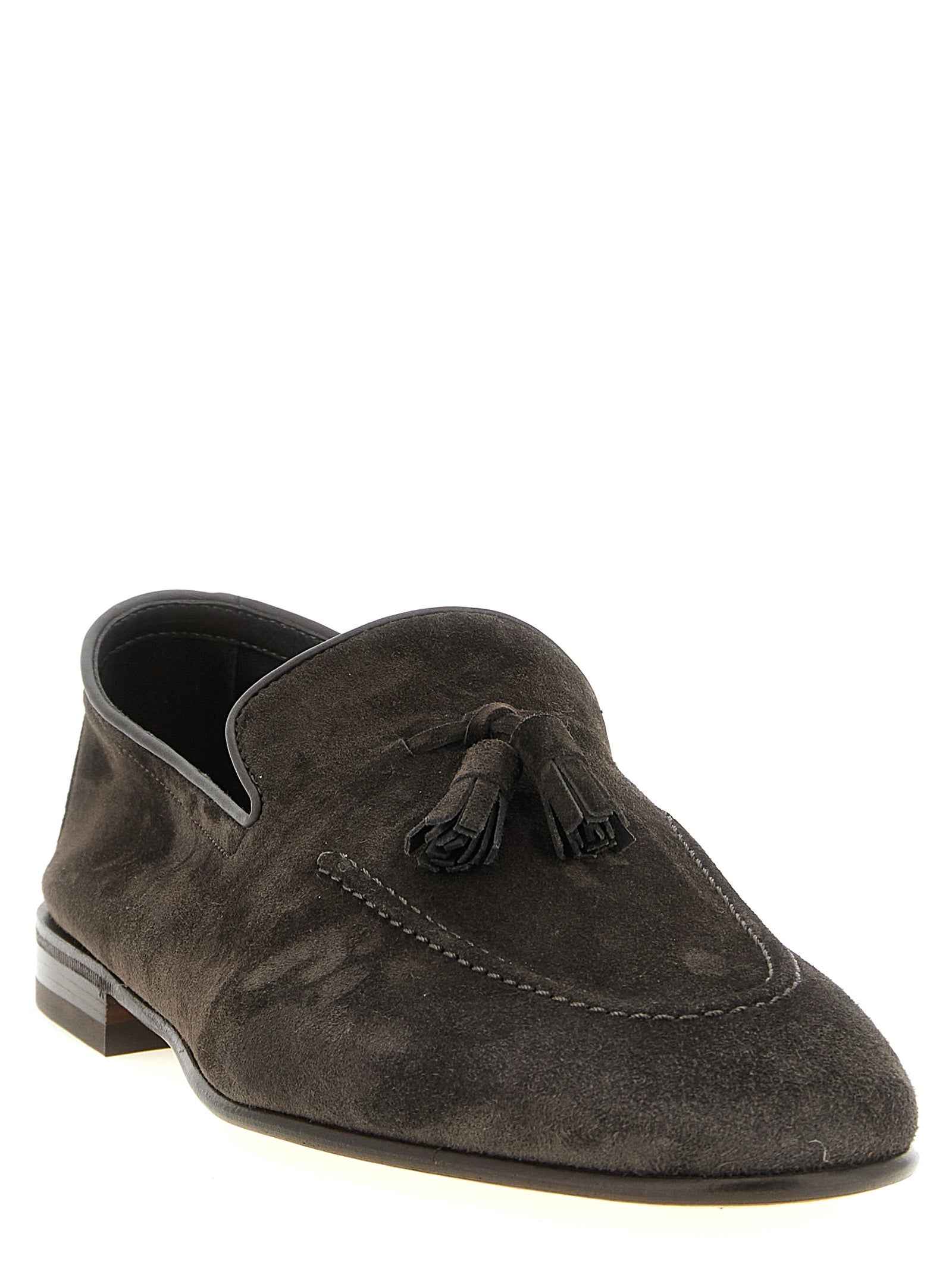 Brunello Cucinelli Gray Calfskin Slip-On Loafers