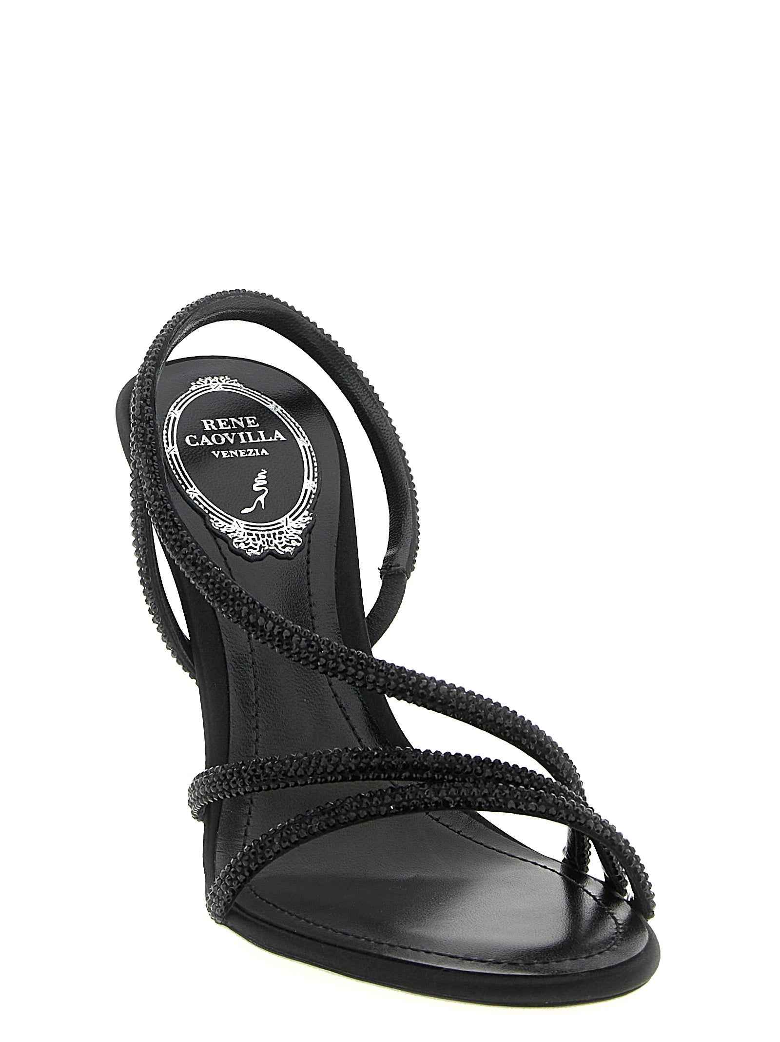 RENE CAOVILLA Black Viscose Stiletto Heel Sandals