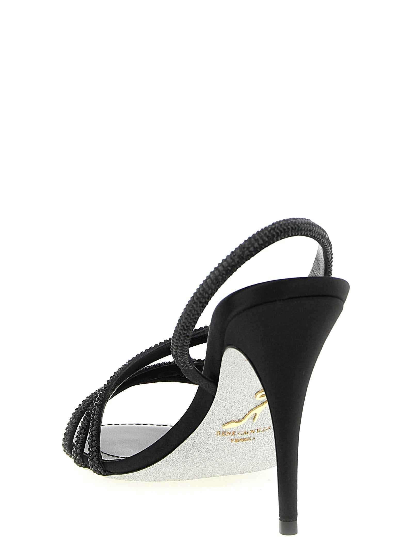 RENE CAOVILLA Black Viscose Stiletto Heel Sandals