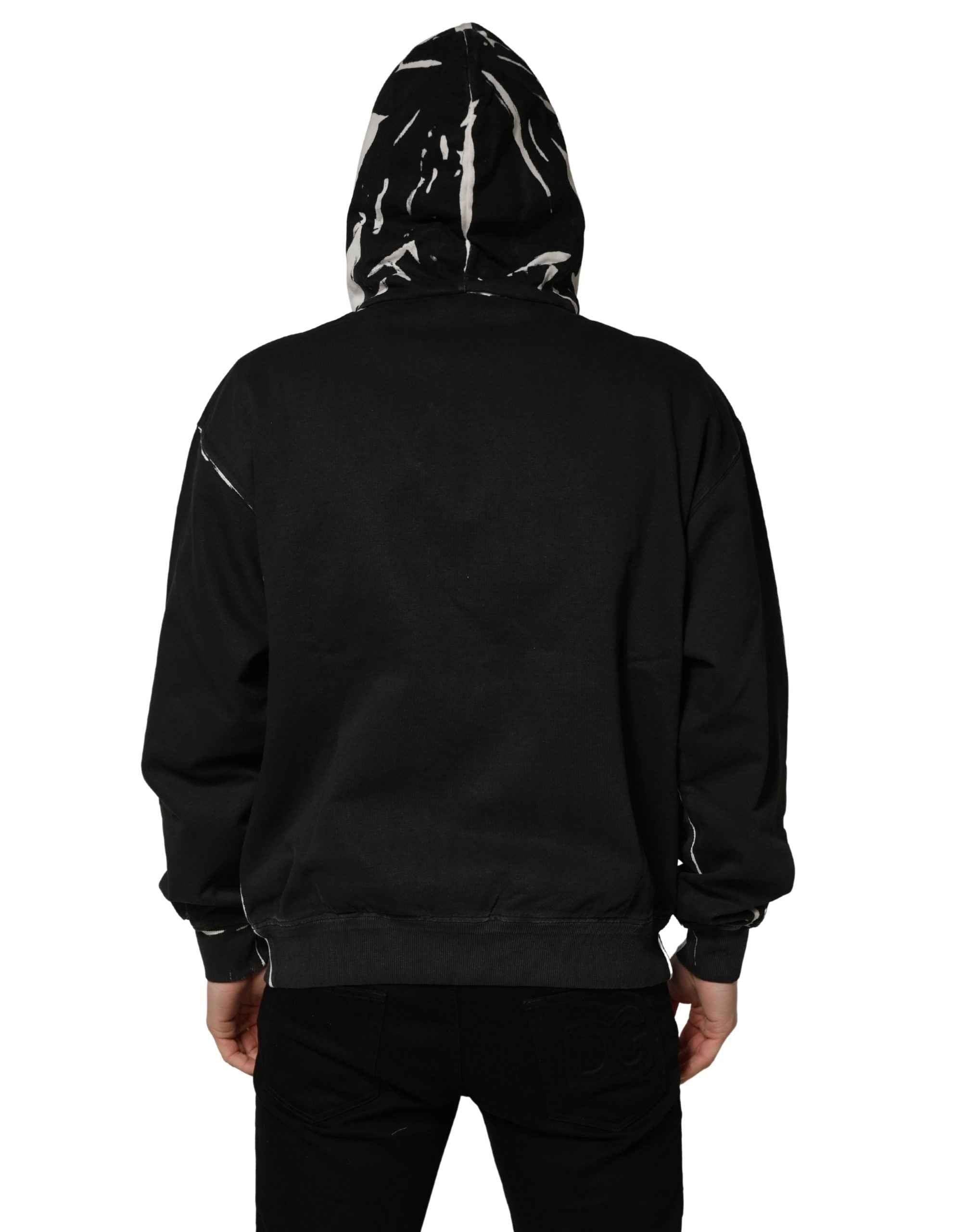 Dolce & Gabbana Black Cotton Logo Hooded Full Zip Sweater