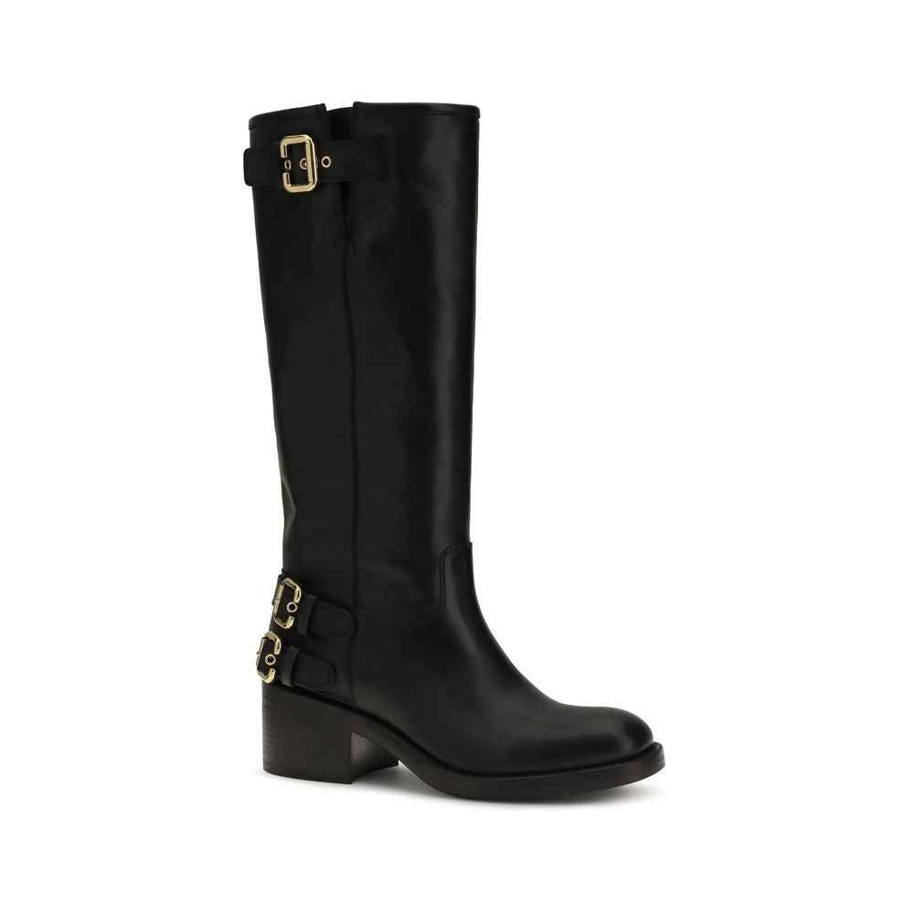 Chloé Black Calf Leather Bos Taurus Flat Boots
