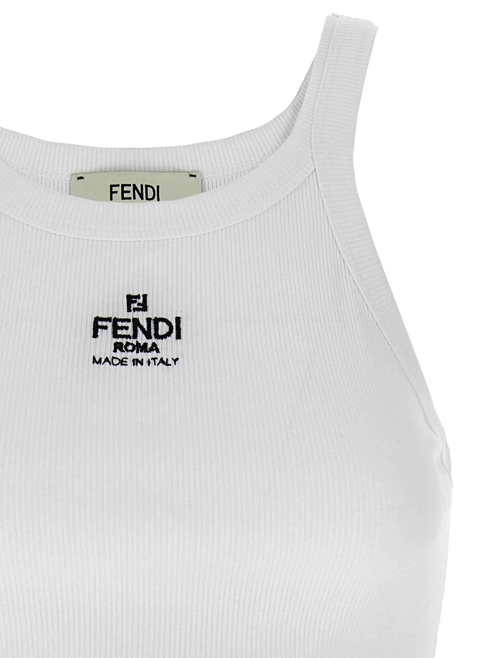 Fendi White Cotton Sleeveles T-Shirt