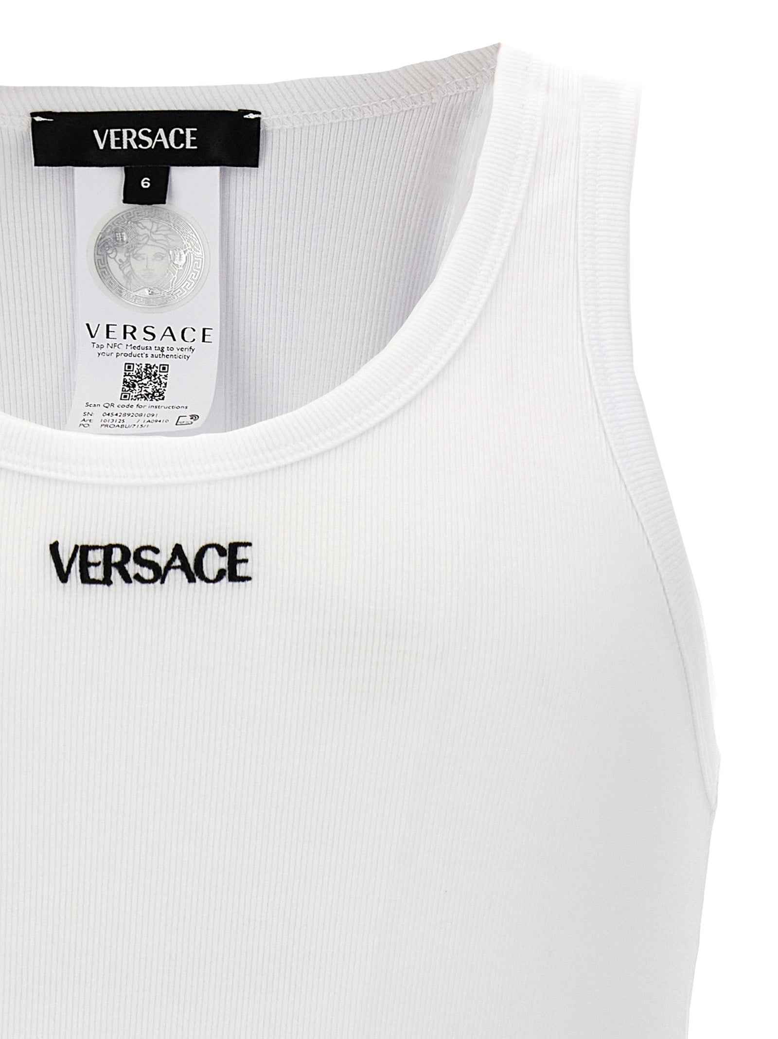 Versace White Cotton Sleeveles T-Shirt