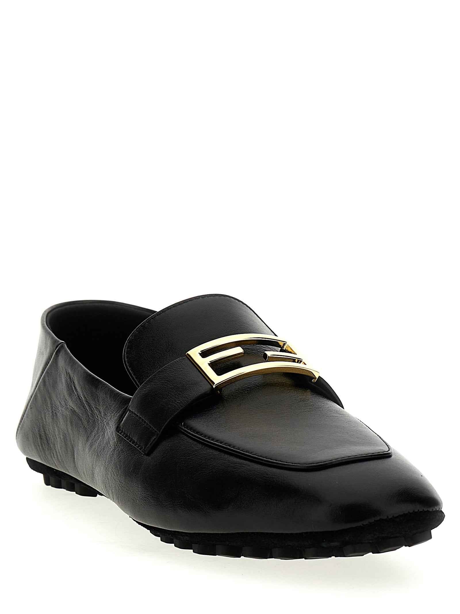 Fendi Black Lamb Leather Slip-On Loafers