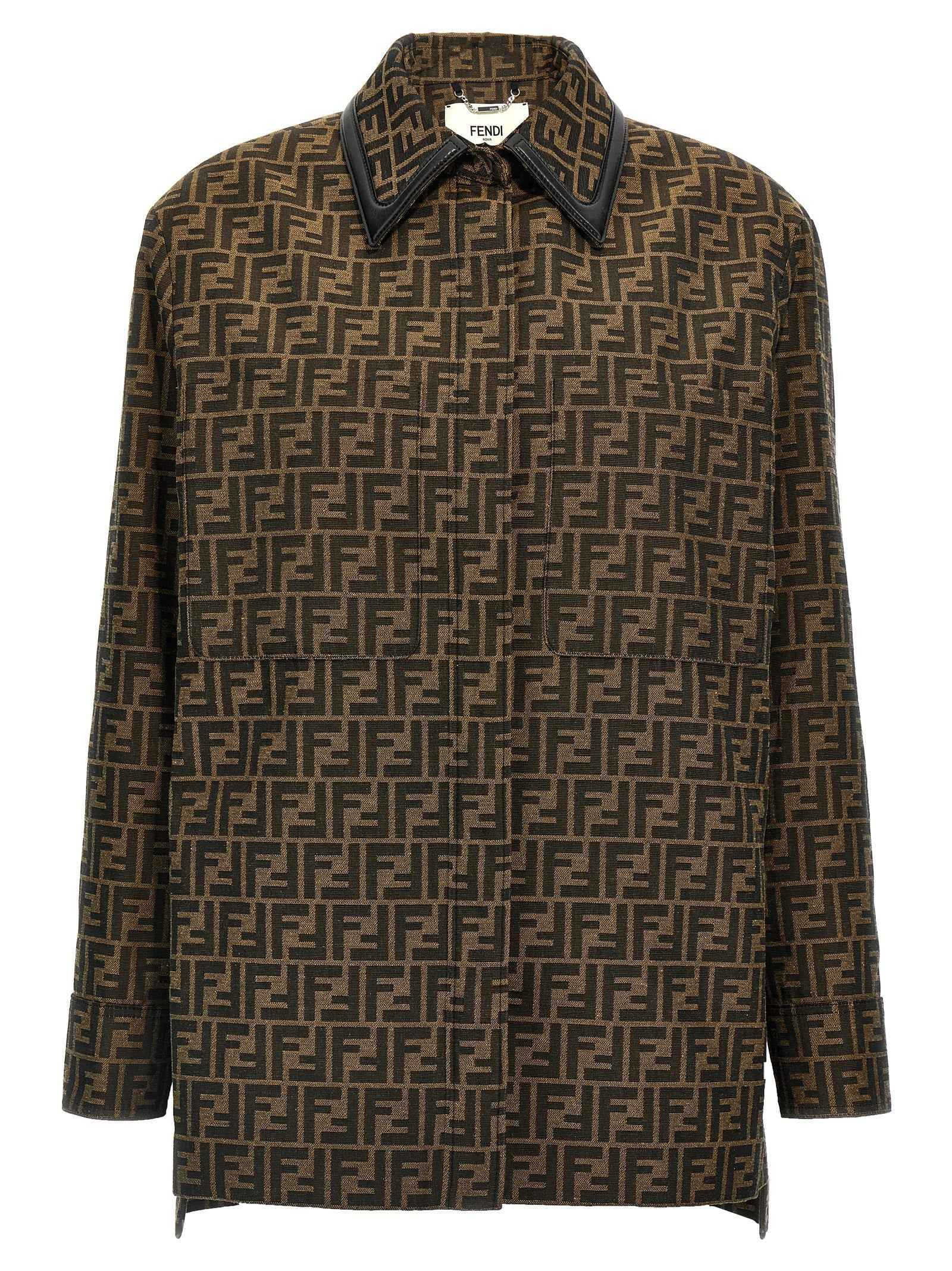 Fendi Brown Polyester Leather Jacket