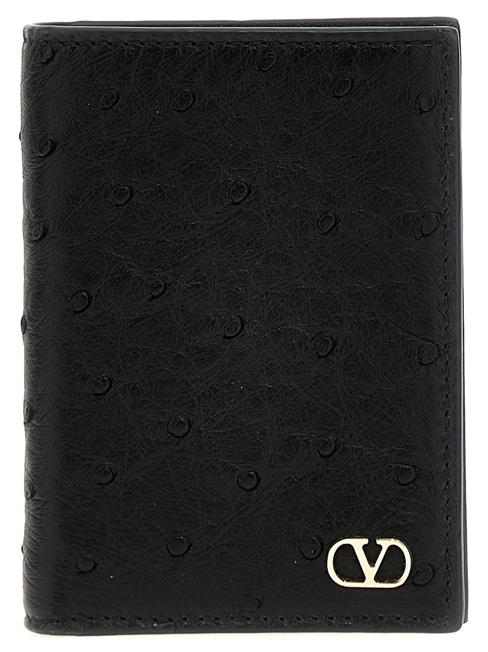 Valentino Garavani Black Ostrich Skin Cardholder