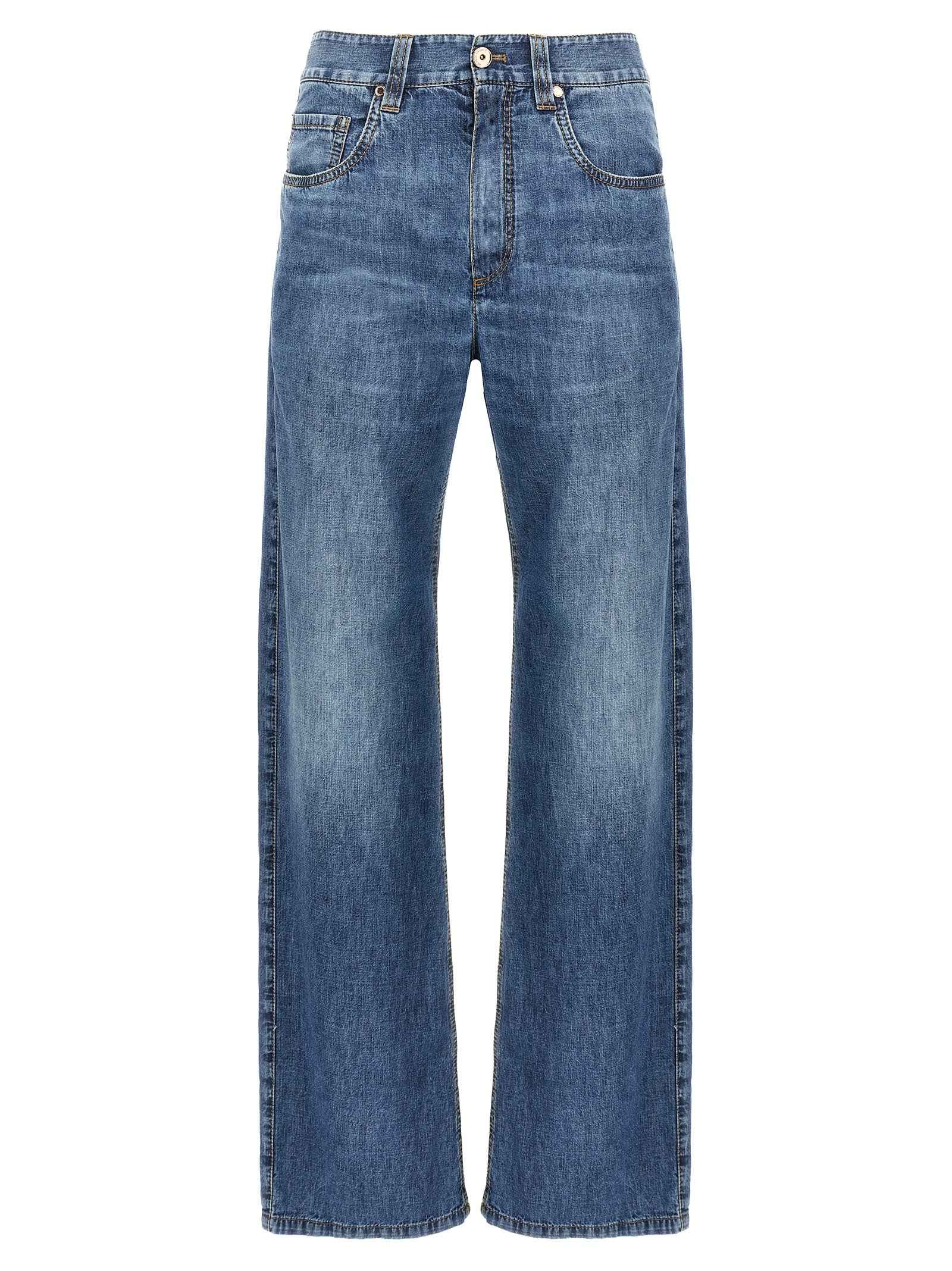 Brunello Cucinelli Blue Cotton Straight-Leg Jeans