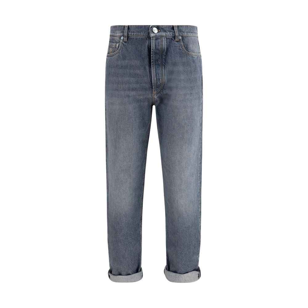 Brunello Cucinelli Gray Cotton Straight-Leg Jeans