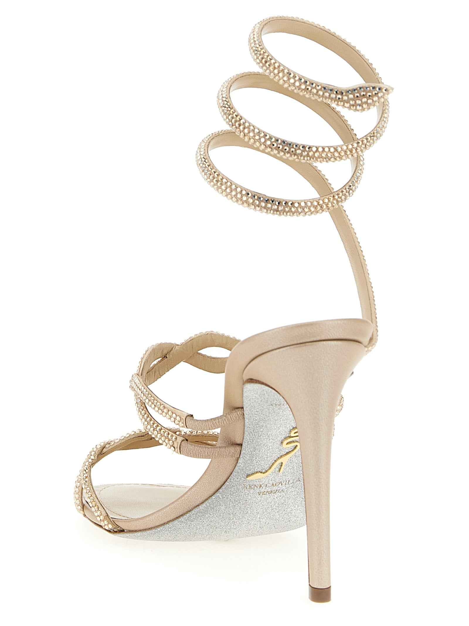 RENE CAOVILLA Beige Satin Stiletto Heel Sandals