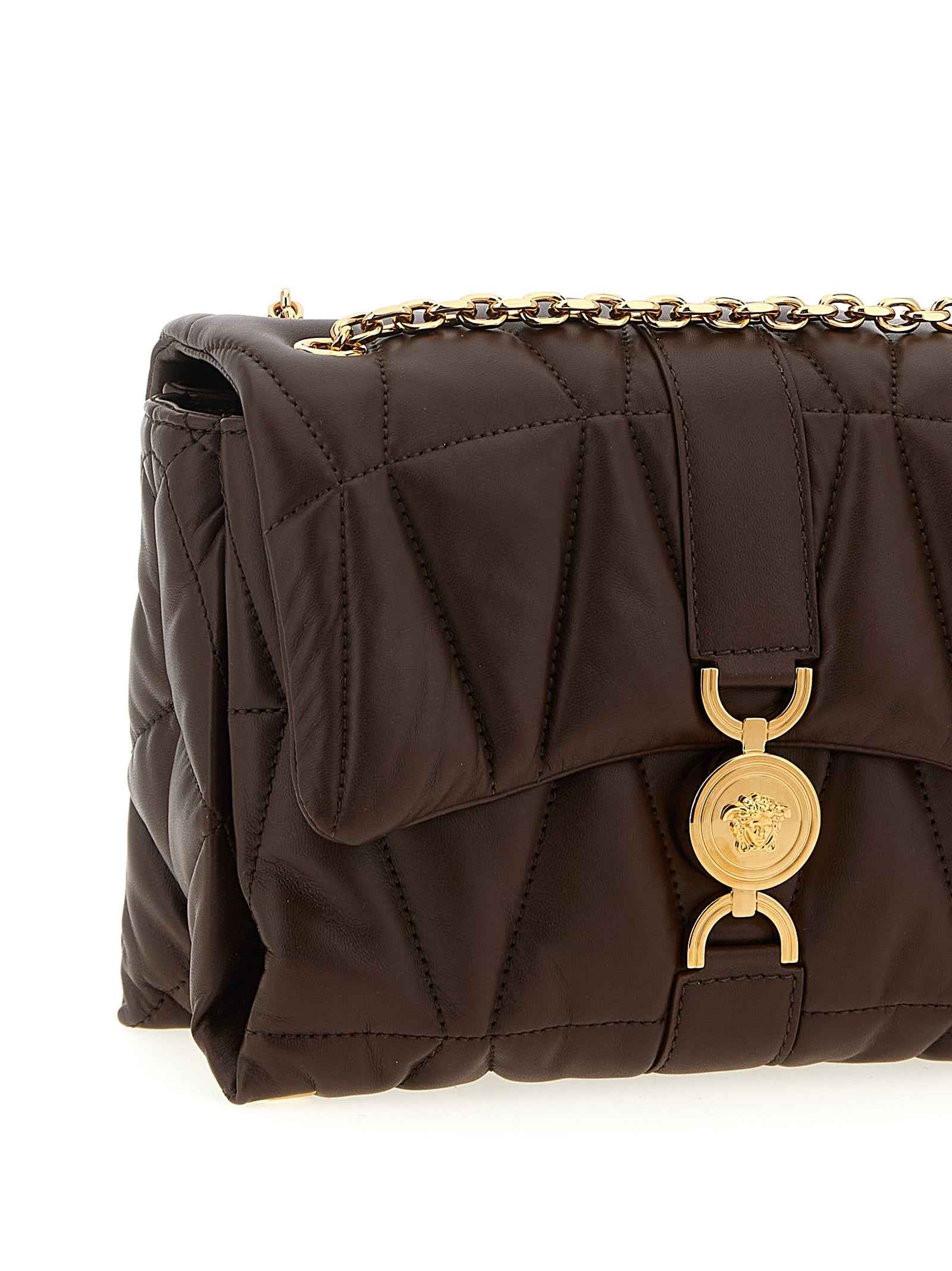 Versace Brown Lamb Leather Shoulder Bag