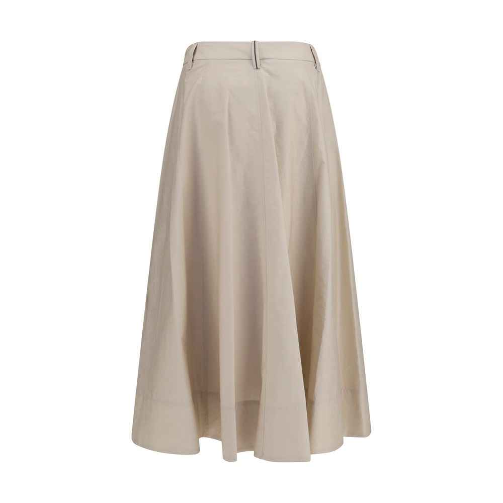 Brunello Cucinelli Beige Cotton Midi Skirt