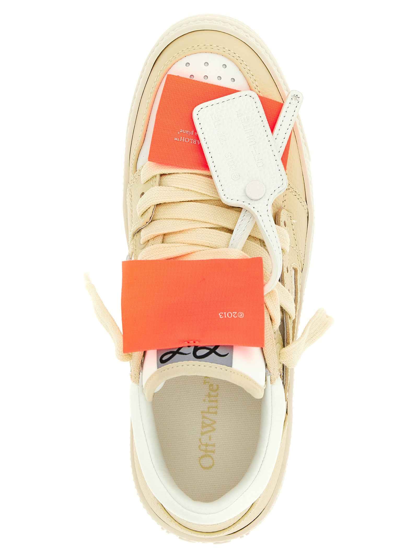Off-White Beige Leather Low Top Sneakers