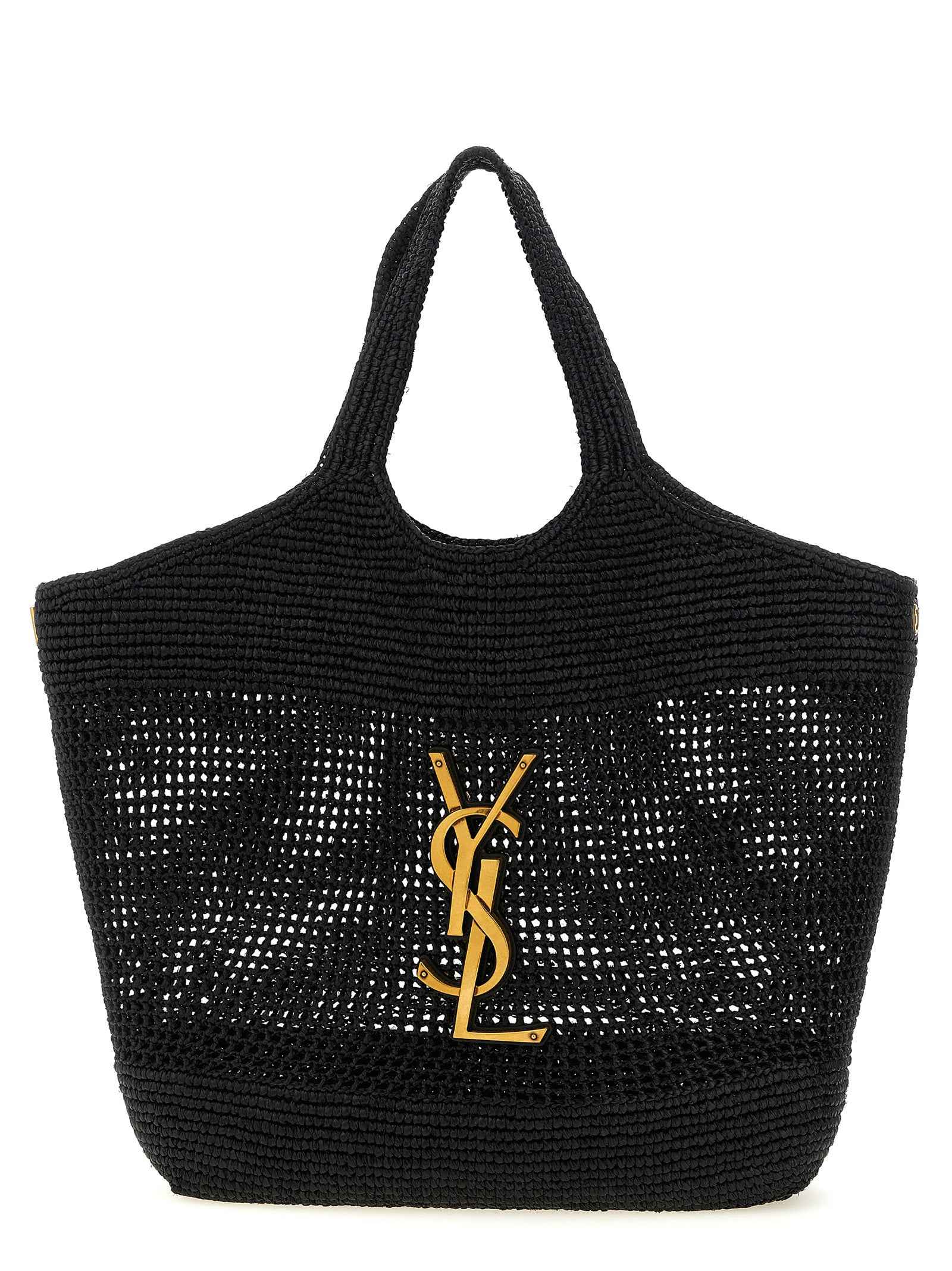 Saint Laurent Black Raffia Tote Bag