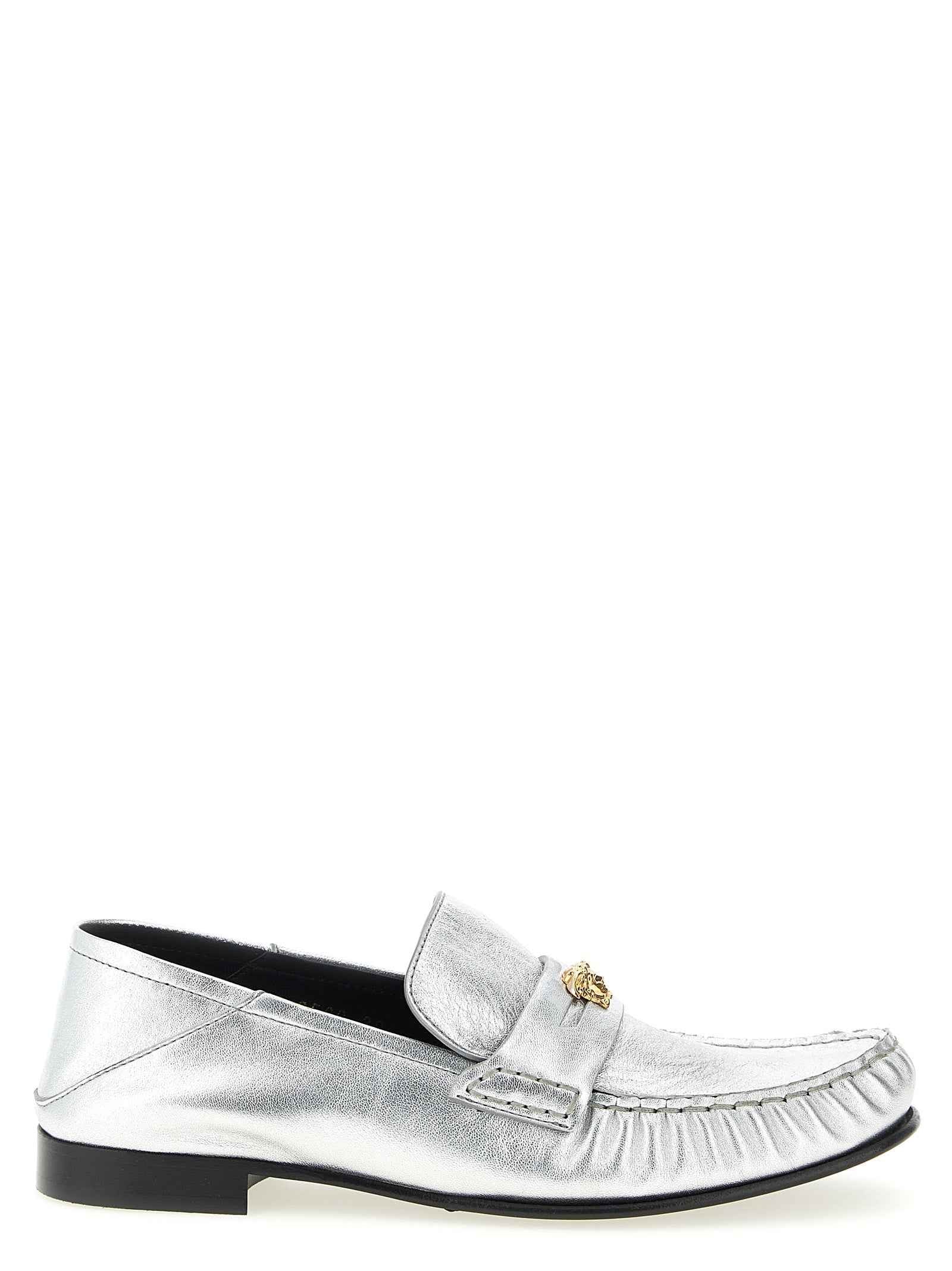 Versace Silver Lamb Leather Slip-On Loafers
