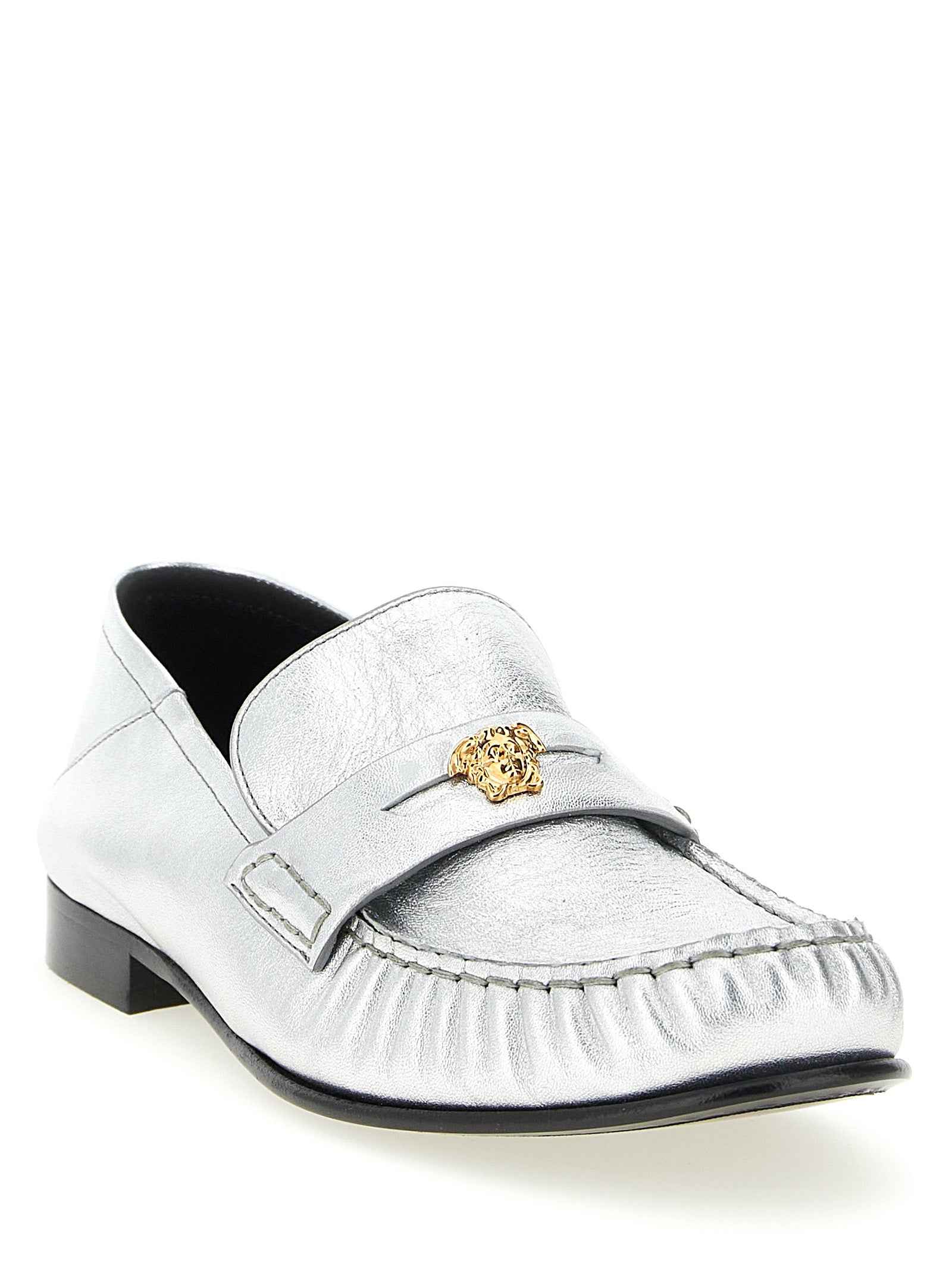Versace Silver Lamb Leather Slip-On Loafers