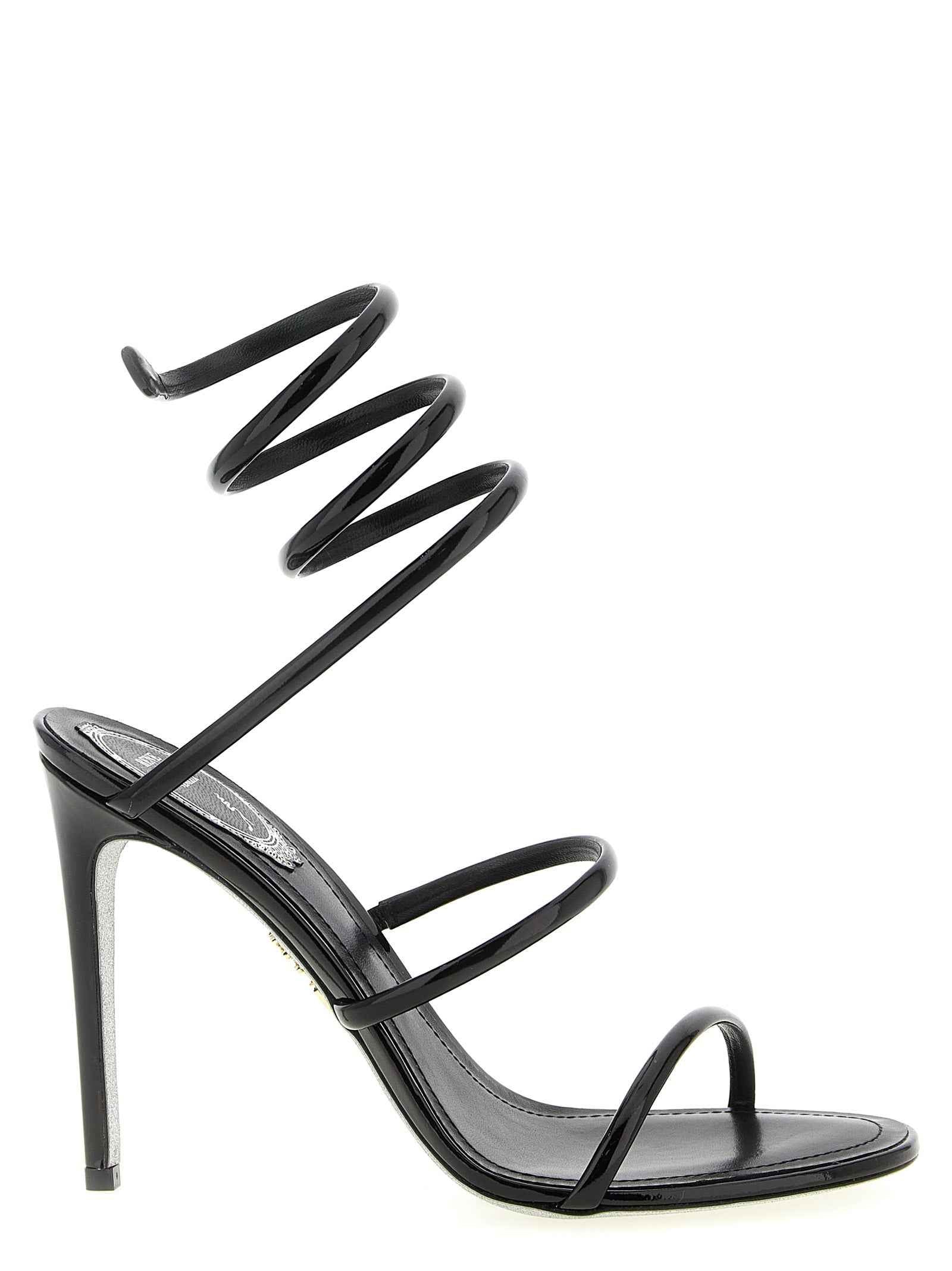 RENE CAOVILLA Black Calfskin Stiletto Heel Sandals