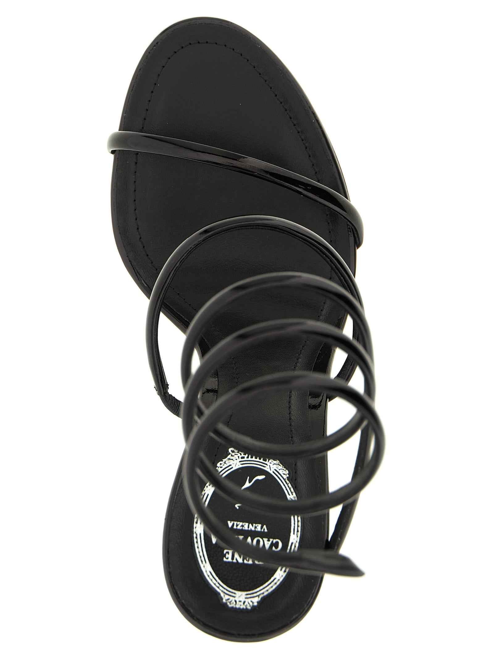 RENE CAOVILLA Black Calfskin Stiletto Heel Sandals