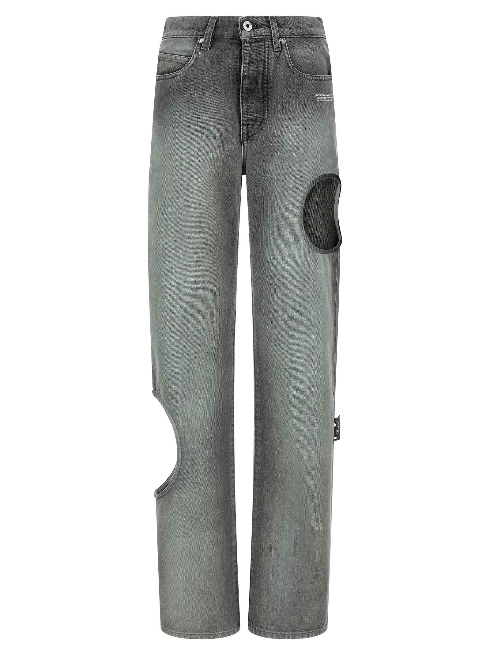 Off-White Gray Cotton Straight-Leg Jeans
