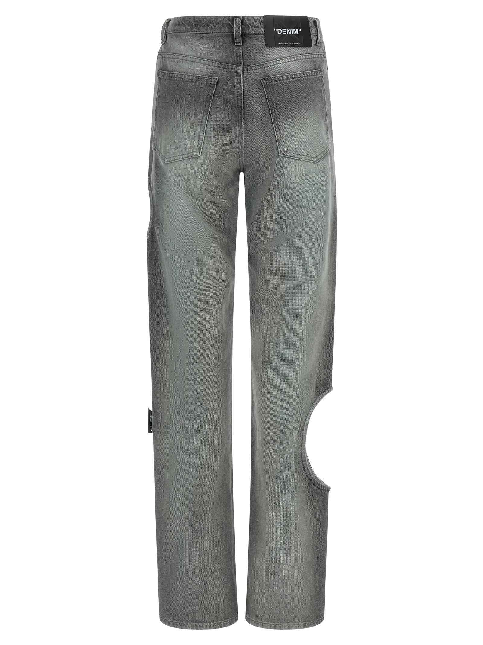 Off-White Gray Cotton Straight-Leg Jeans
