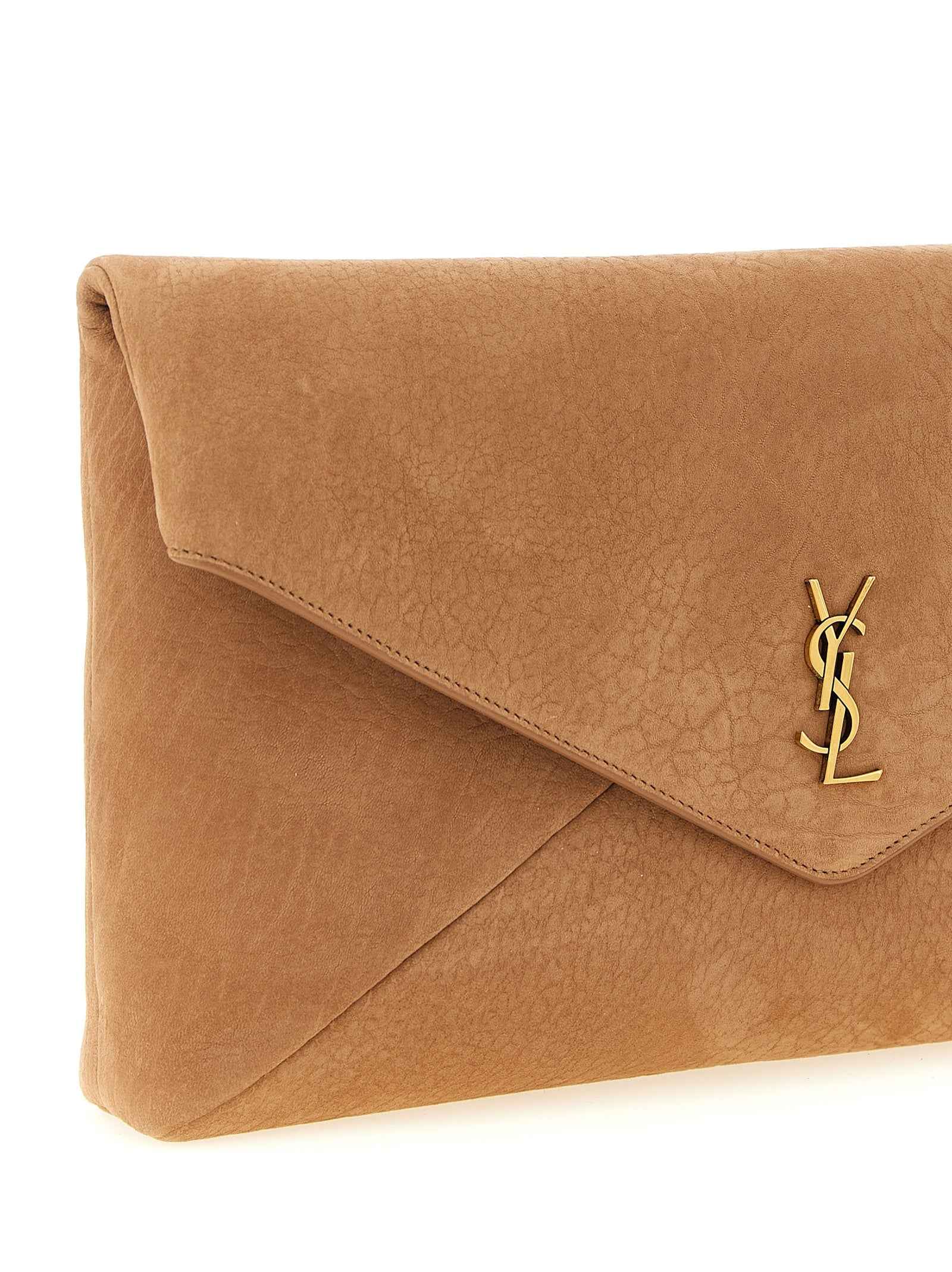 Saint Laurent Brown Lamb Leather Clutch Bag