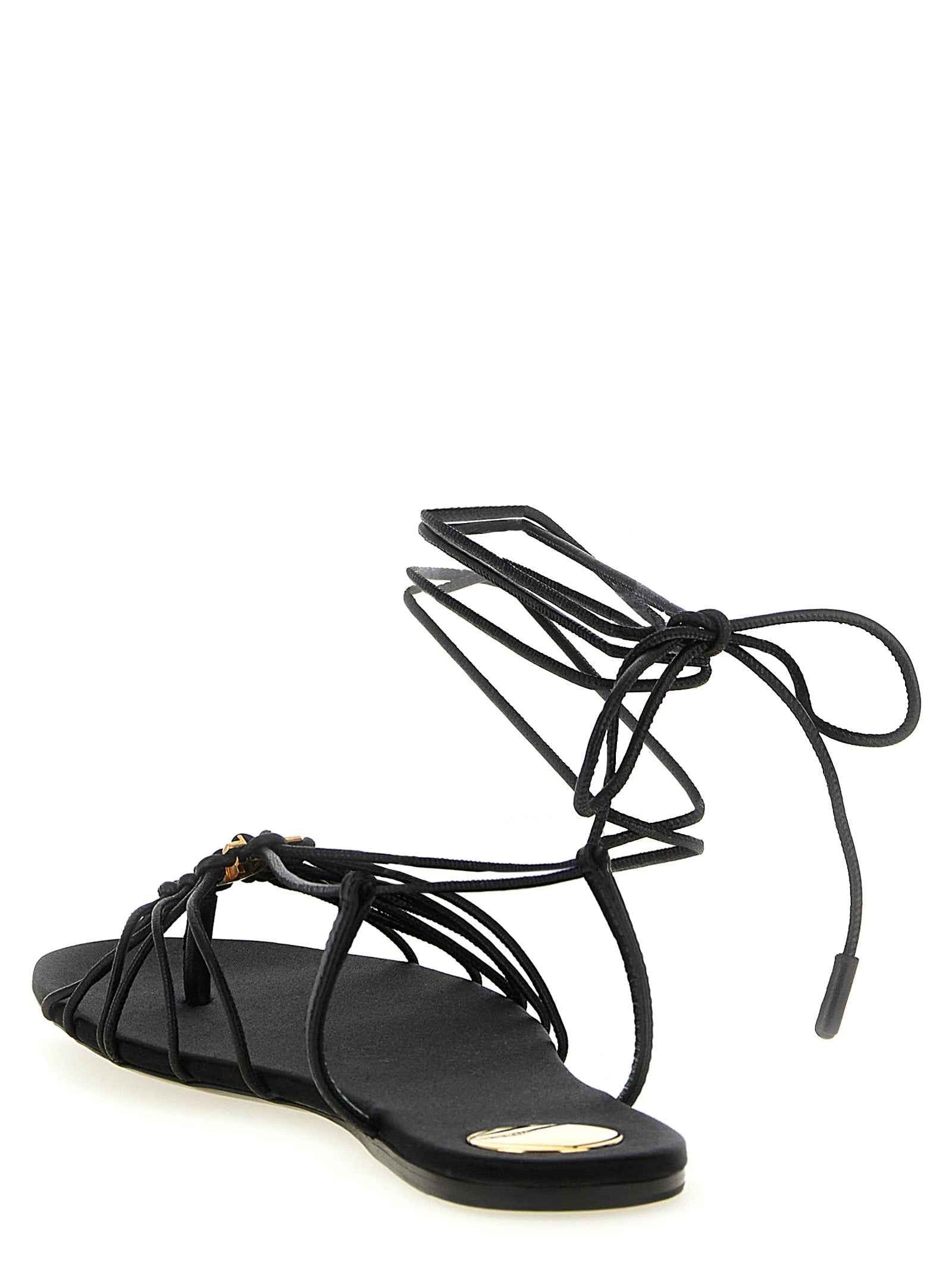 Saint Laurent Black Lamb Leather Flat Sandals