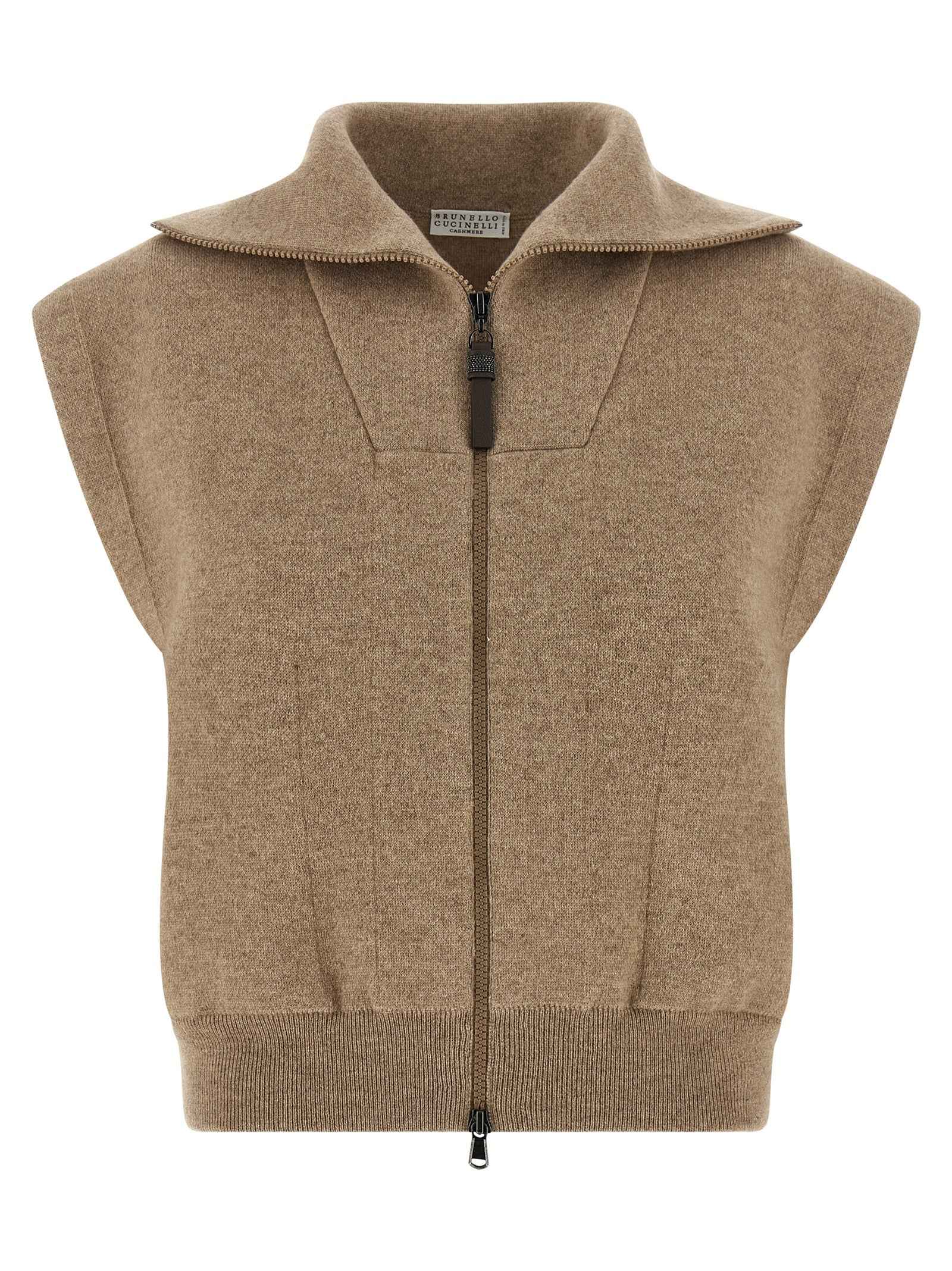 Brunello Cucinelli Beige Cashmere Sleeveless Jacket