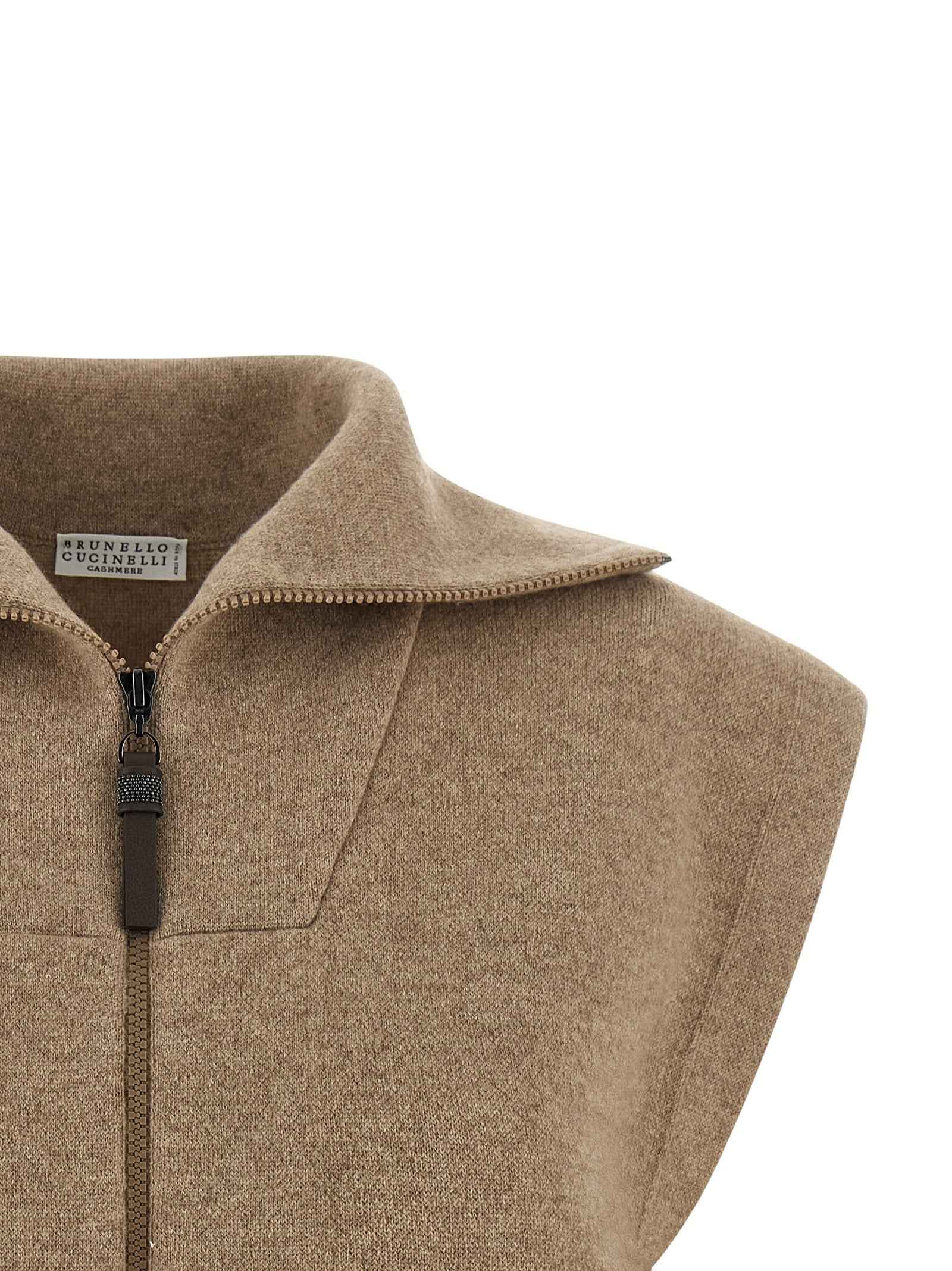 Brunello Cucinelli Beige Cashmere Sleeveless Jacket