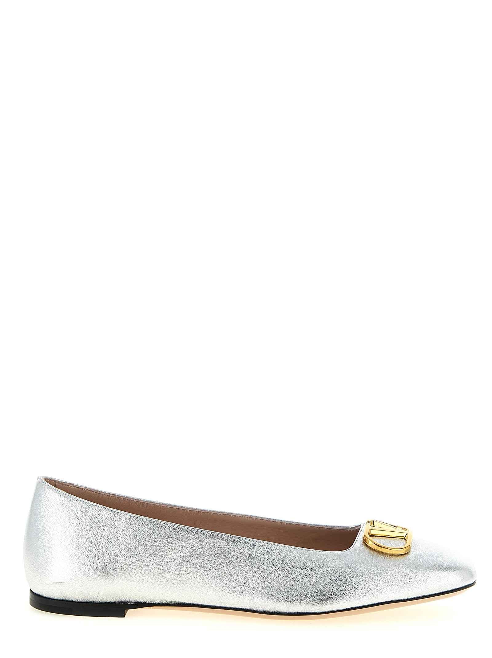 Valentino Garavani Silver Lamb Leather Ballet Flats