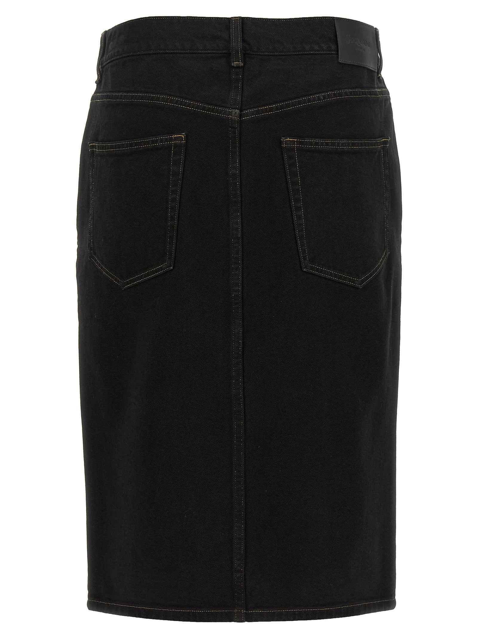 Saint Laurent Black Cotton Midi Skirt