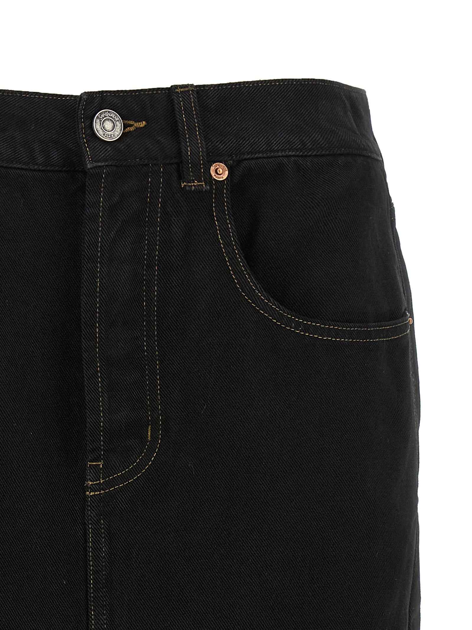 Saint Laurent Black Cotton Midi Skirt