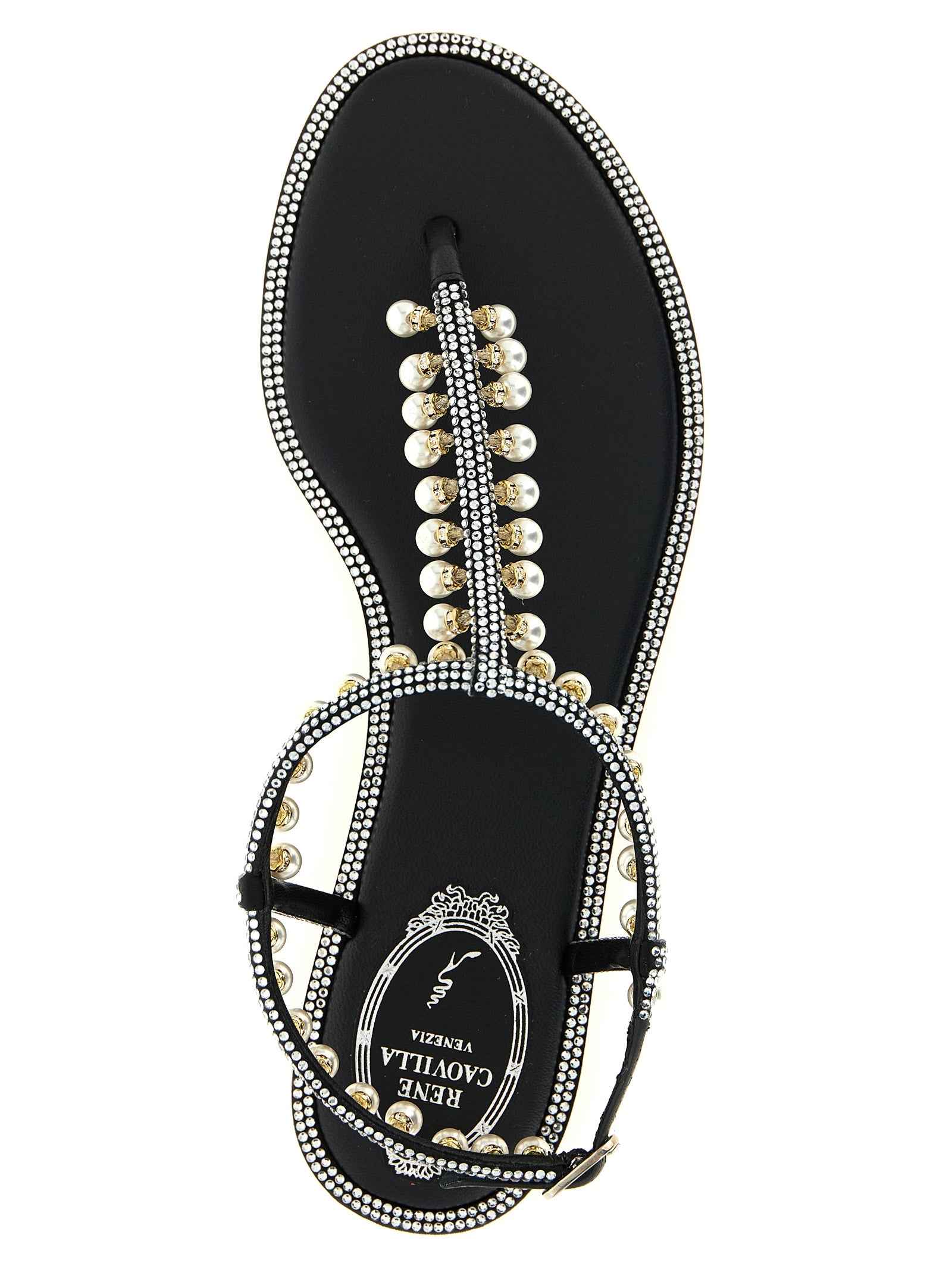 RENE CAOVILLA Bicolor Viscose Flat Sandals