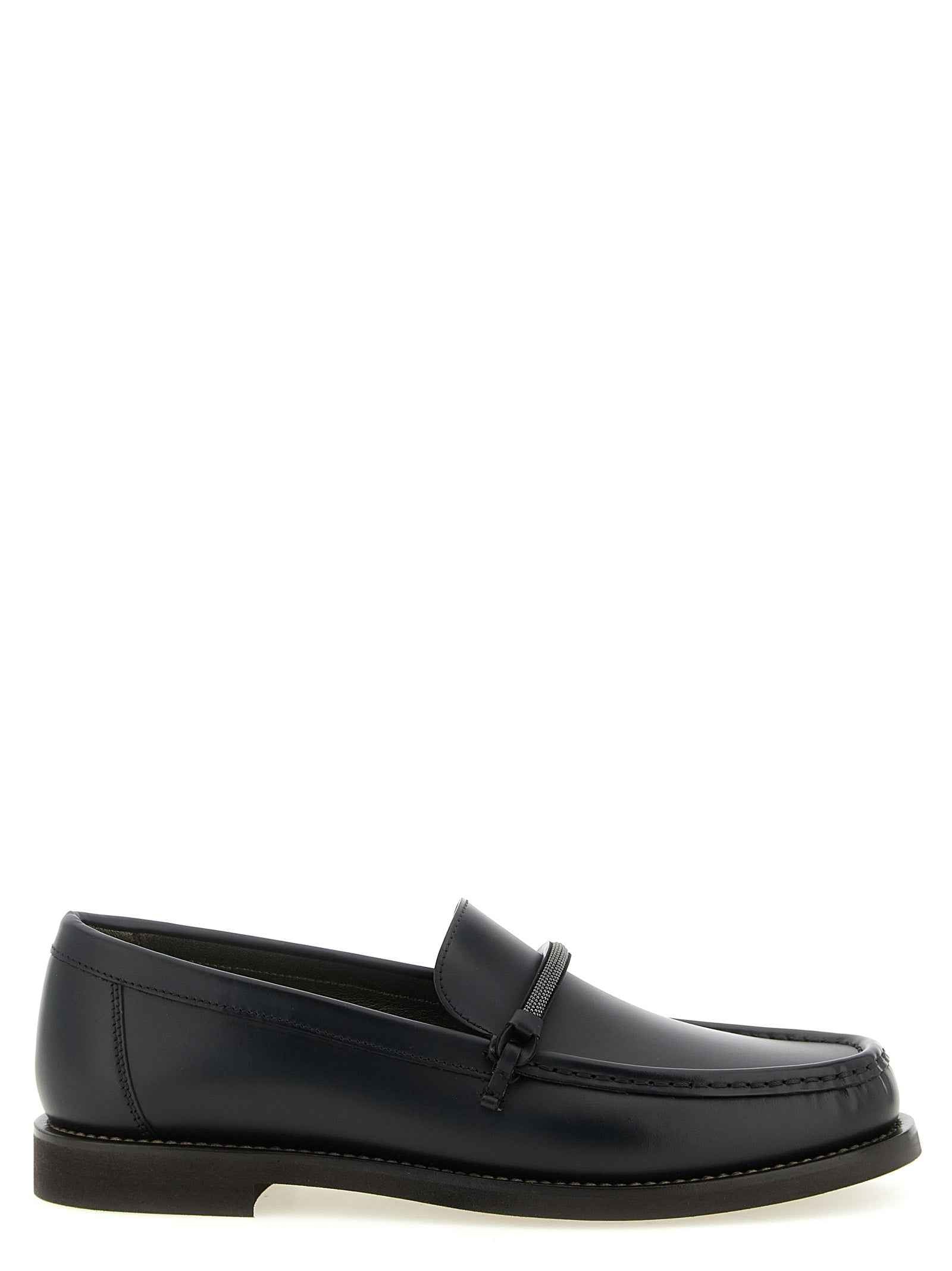 Brunello Cucinelli Black Calfskin Slip-On Loafers