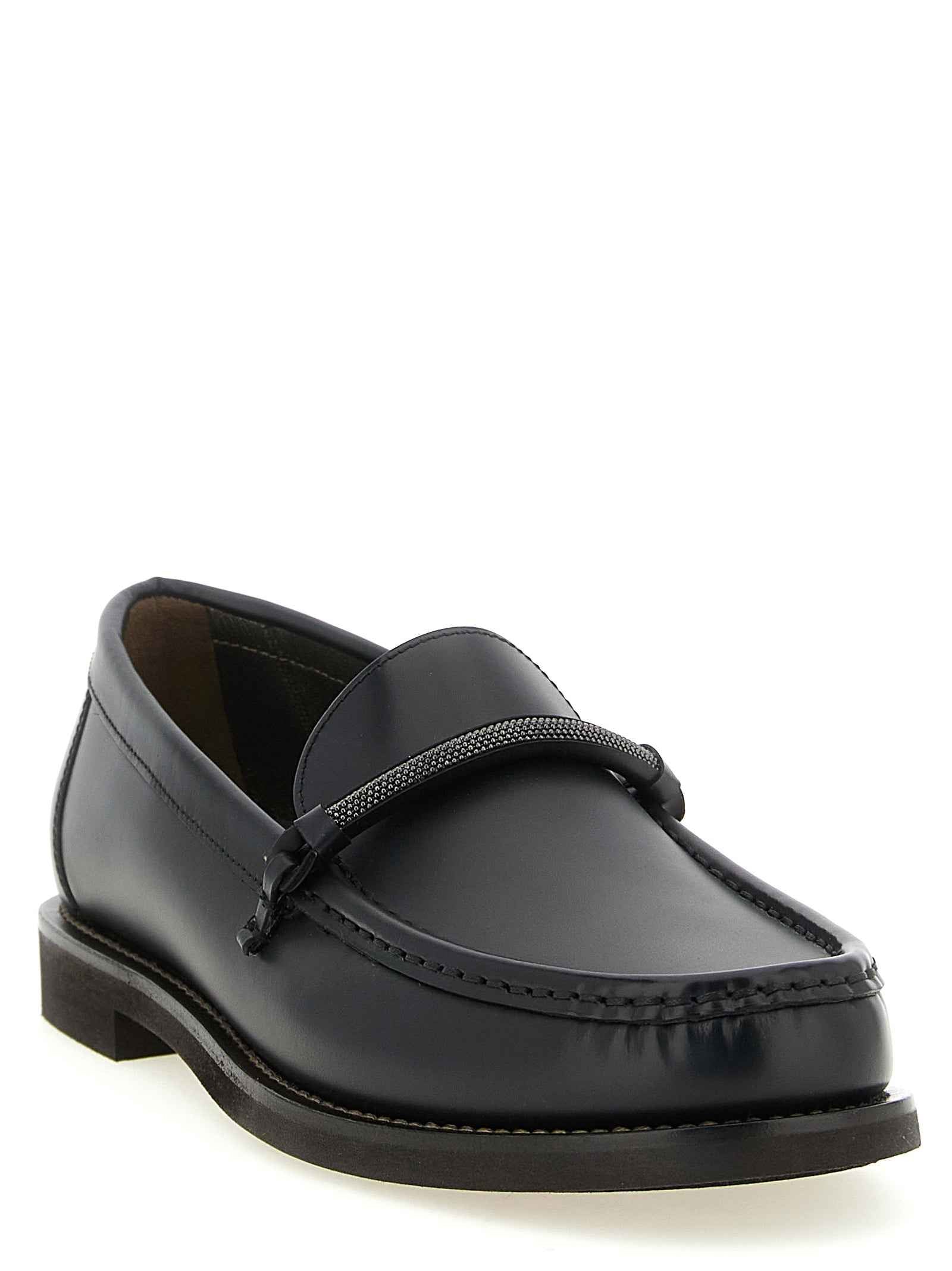 Brunello Cucinelli Black Calfskin Slip-On Loafers