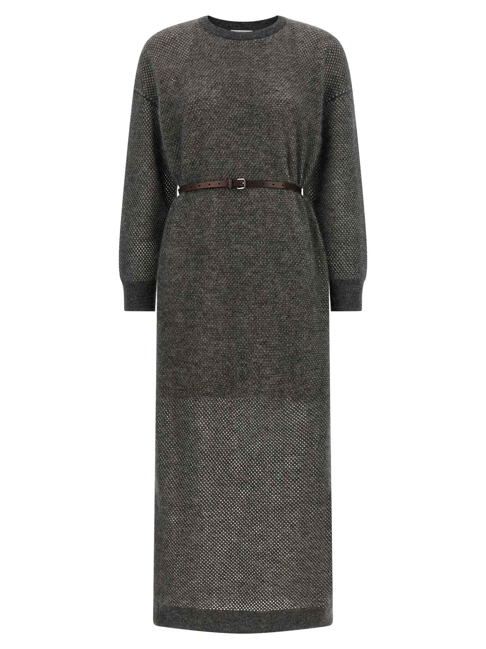Brunello Cucinelli Gray Wool Midi Dress