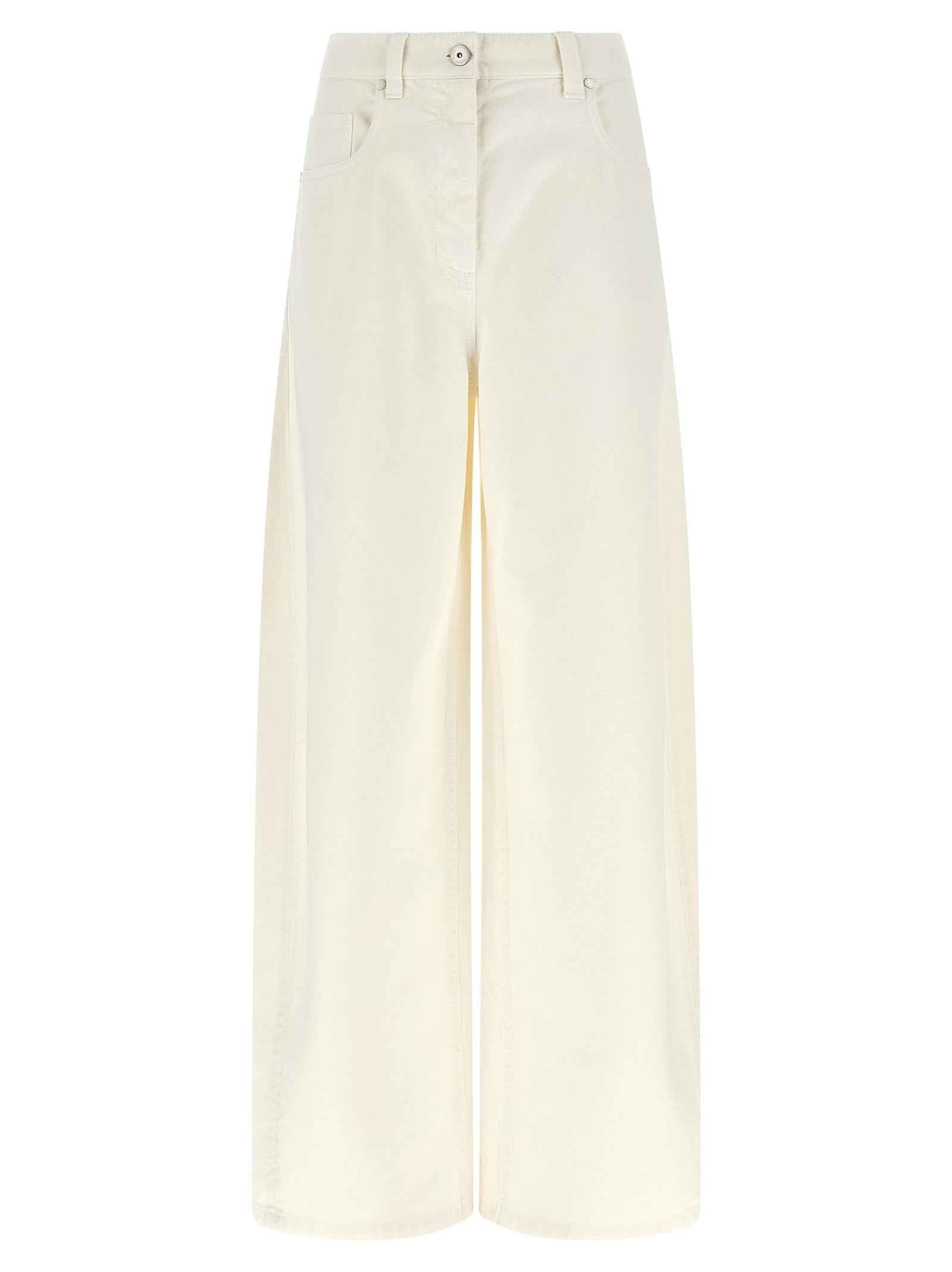 Brunello Cucinelli White Cotton Relaxed Fit Jeans