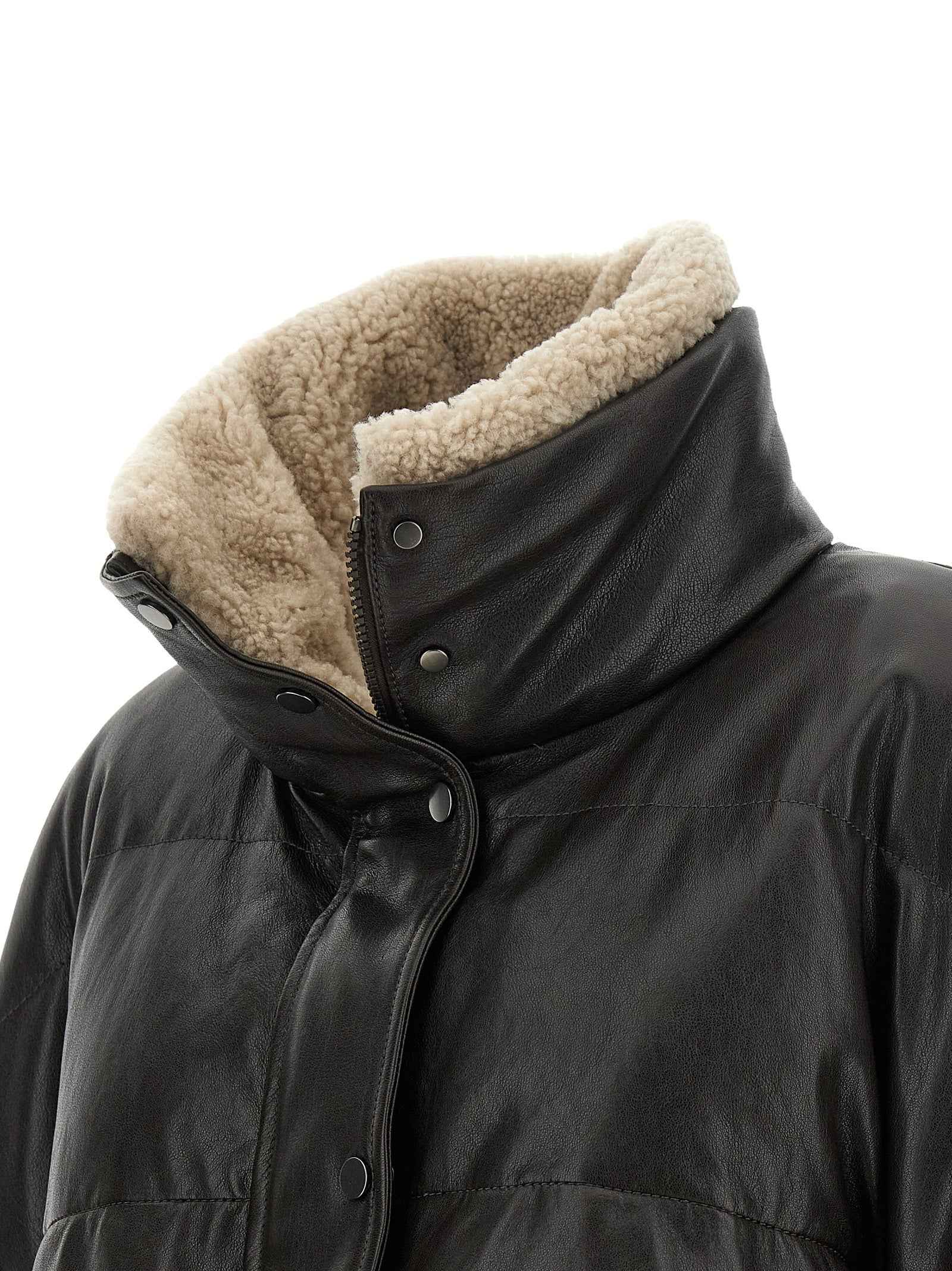 Brunello Cucinelli Brown Lamb Leather Leather Jacket
