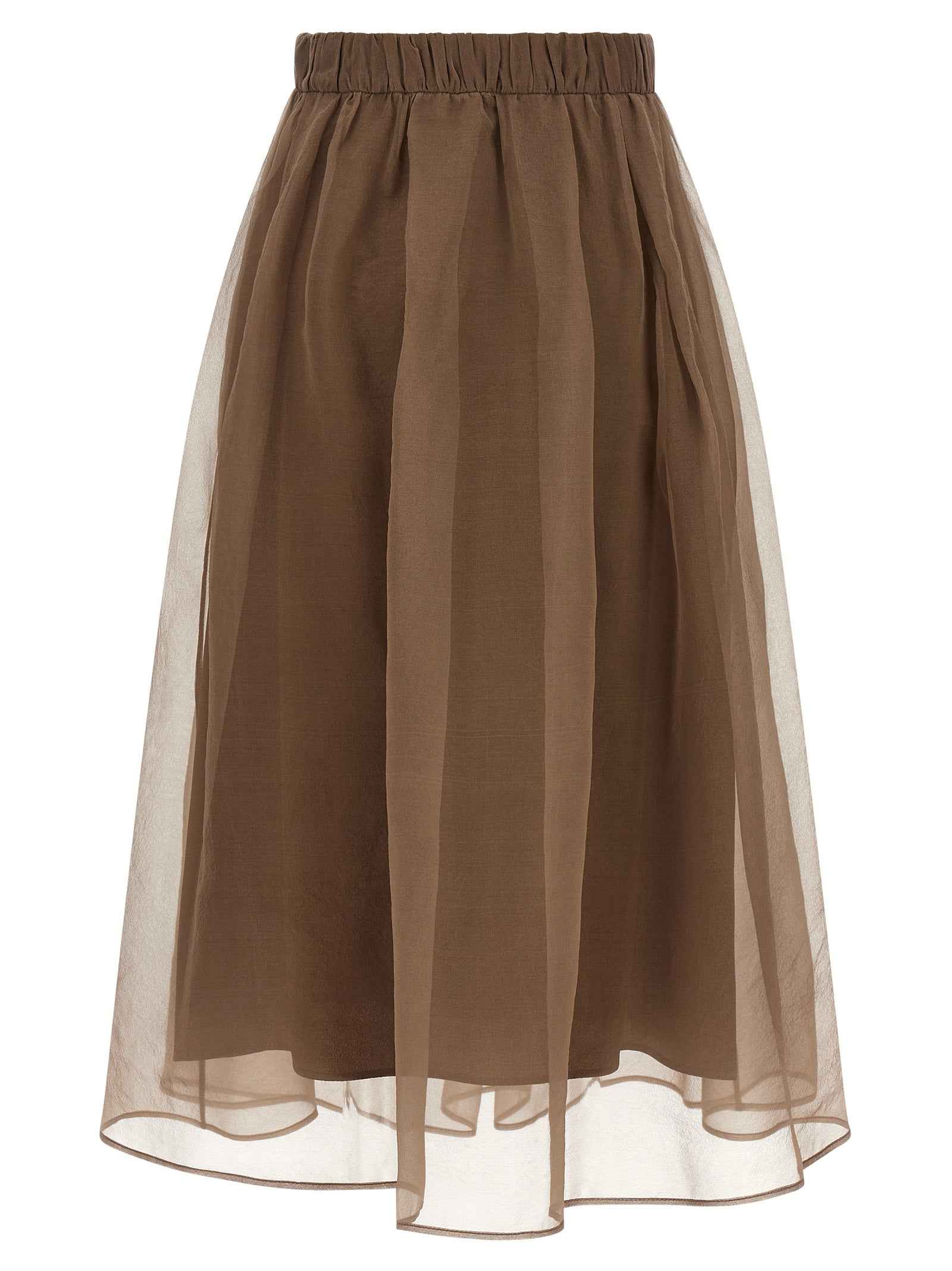 Brunello Cucinelli Brown Silk Midi Skirt