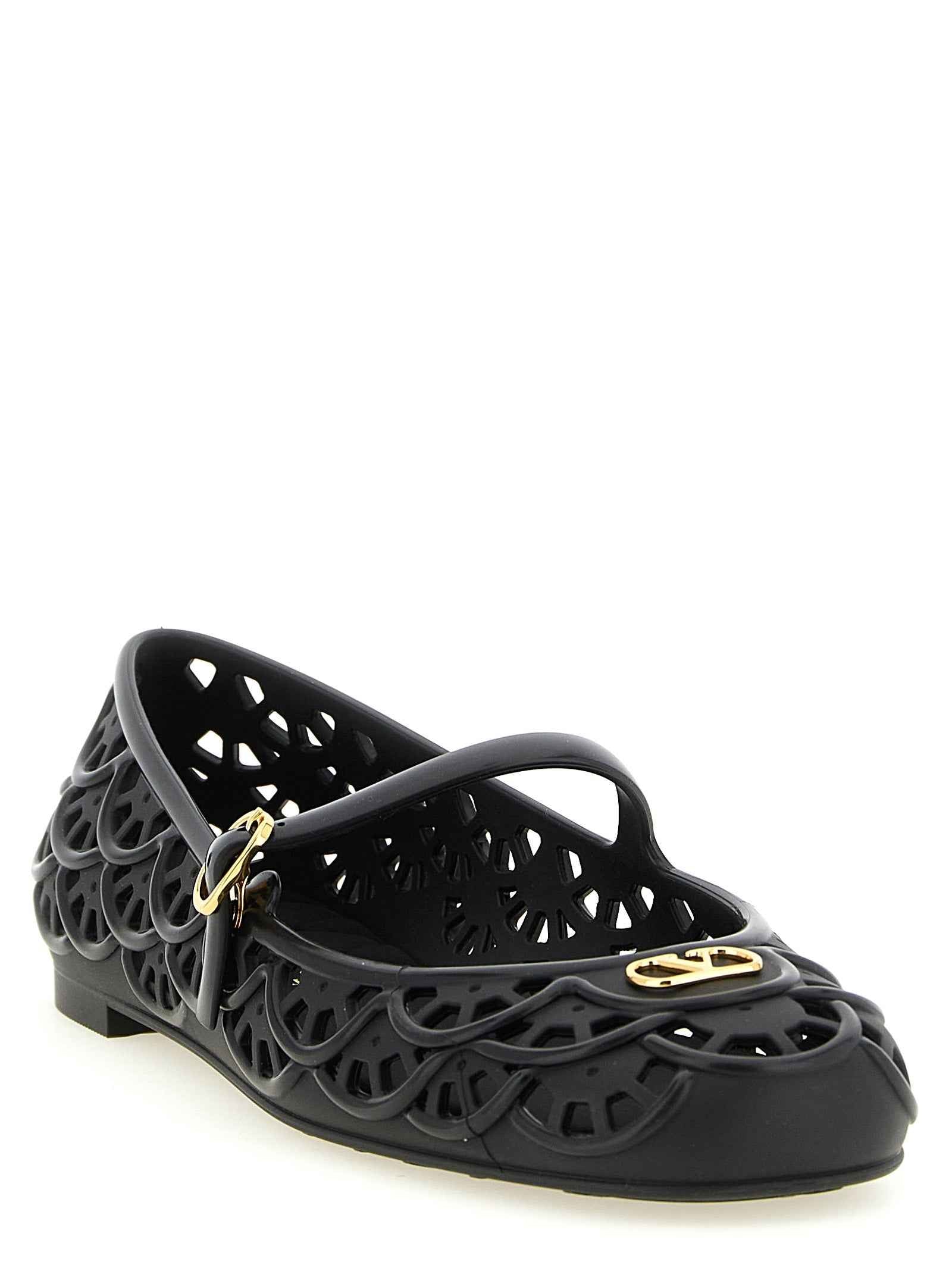 Valentino Garavani Black Polyvinyl Ballet Flats