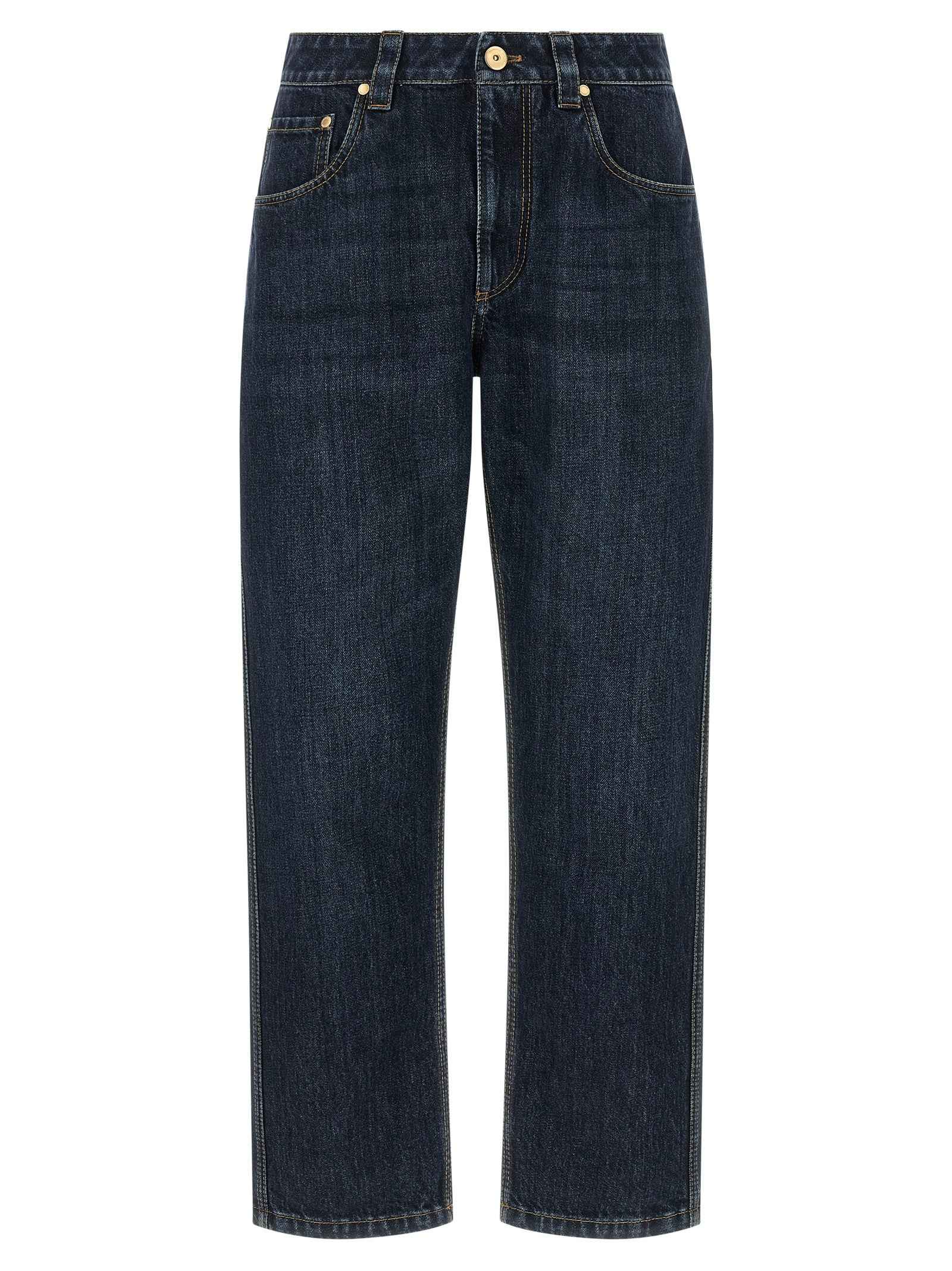 Brunello Cucinelli Blue Cotton Straight-Leg Jeans