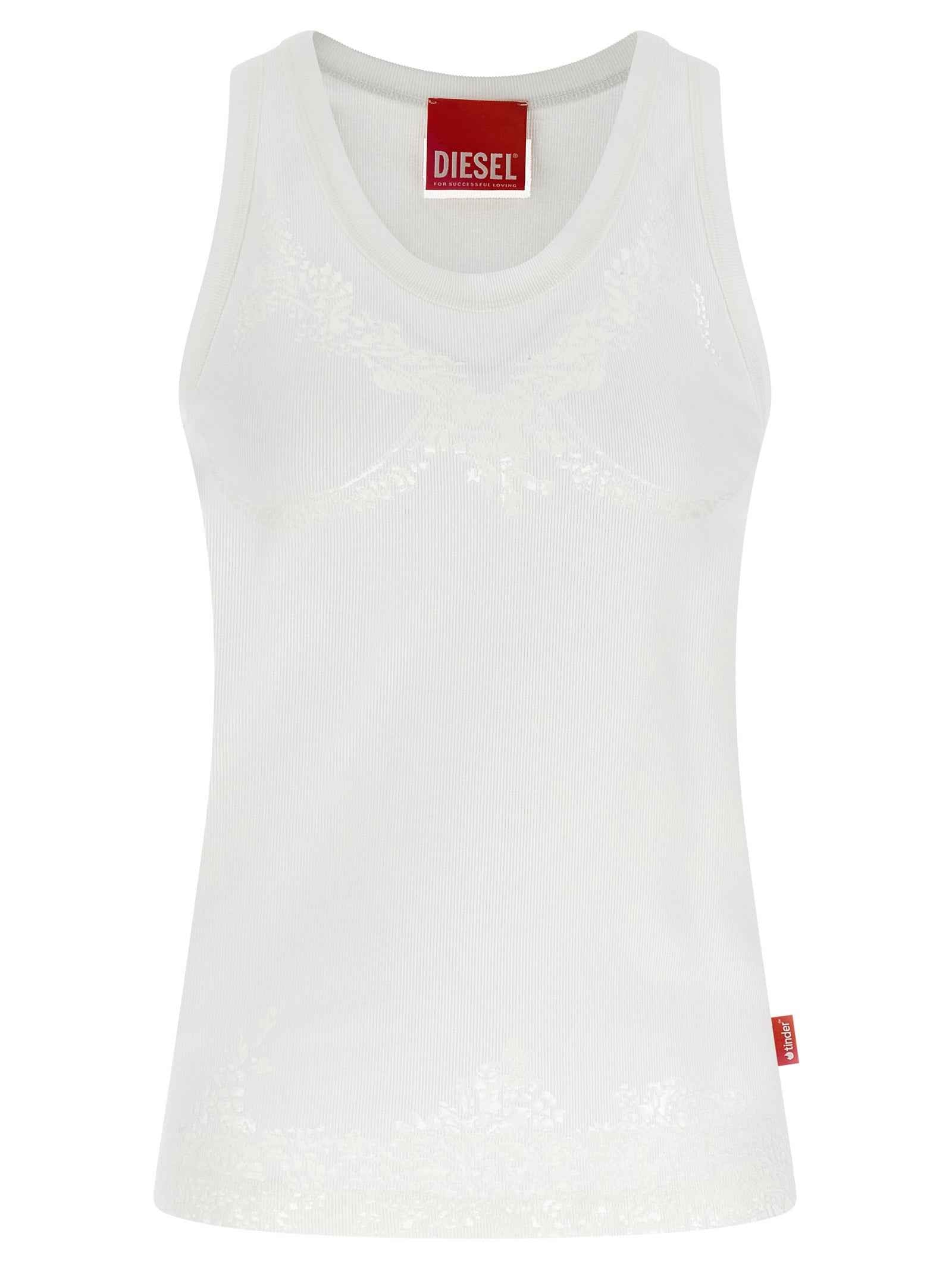 Diesel White Cotton Tank Tops