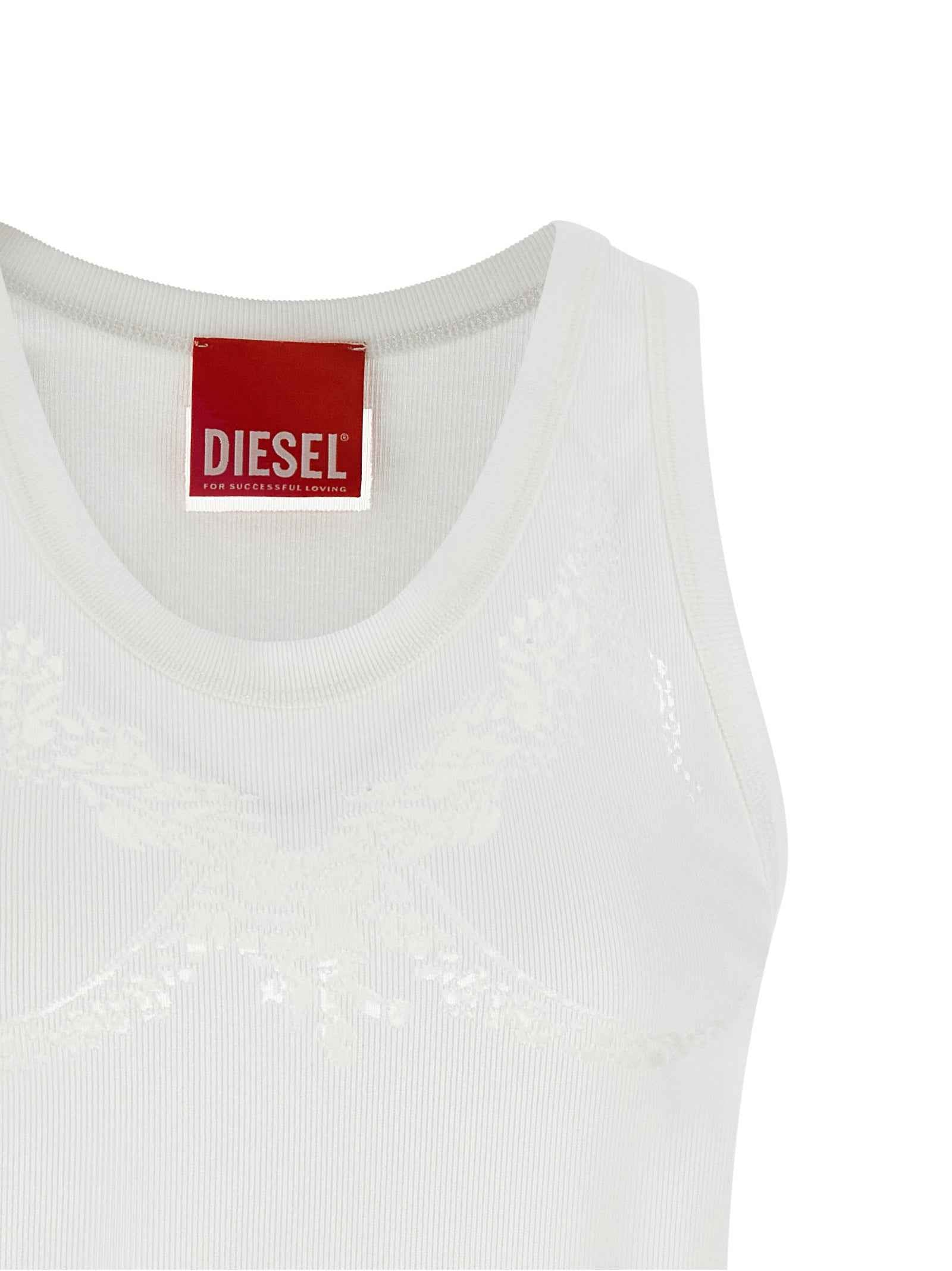 Diesel White Cotton Tank Tops