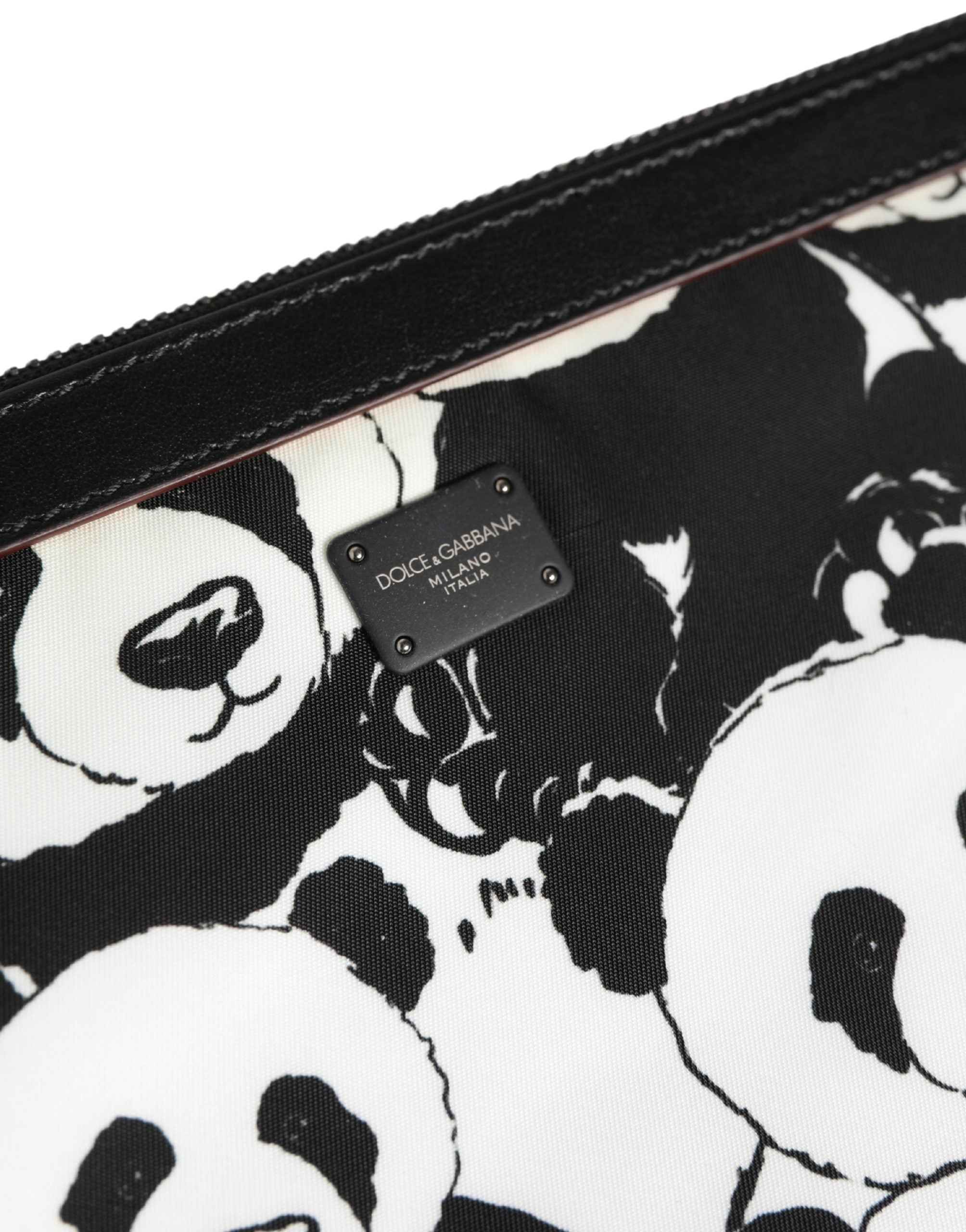 Dolce & Gabbana Black White Panda Print Nylon Clutch Men Pouch Borse Bag